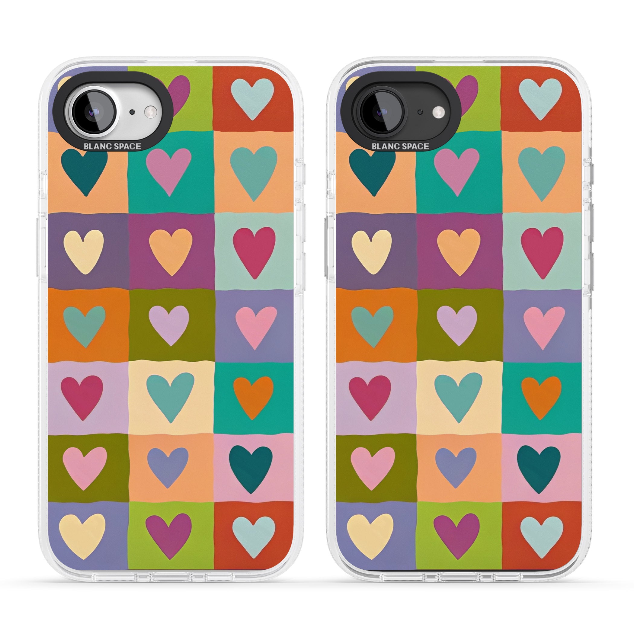 Multicolour Checked Hearts iPhone 16e Clear Case Impact Air - Blanc Space