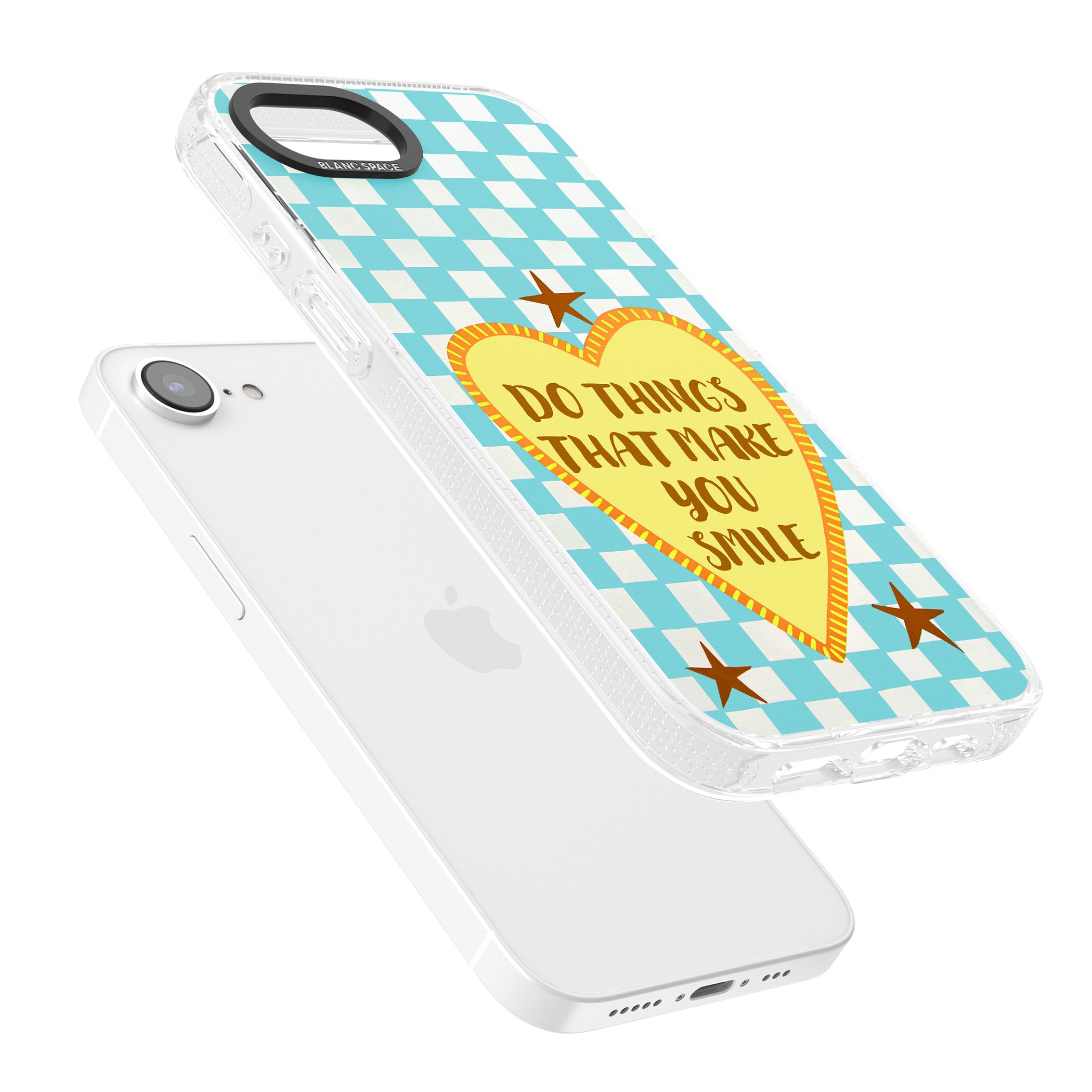 Do Things That Make You Smile iPhone 16e Clear Case Impact Air - Blanc Space