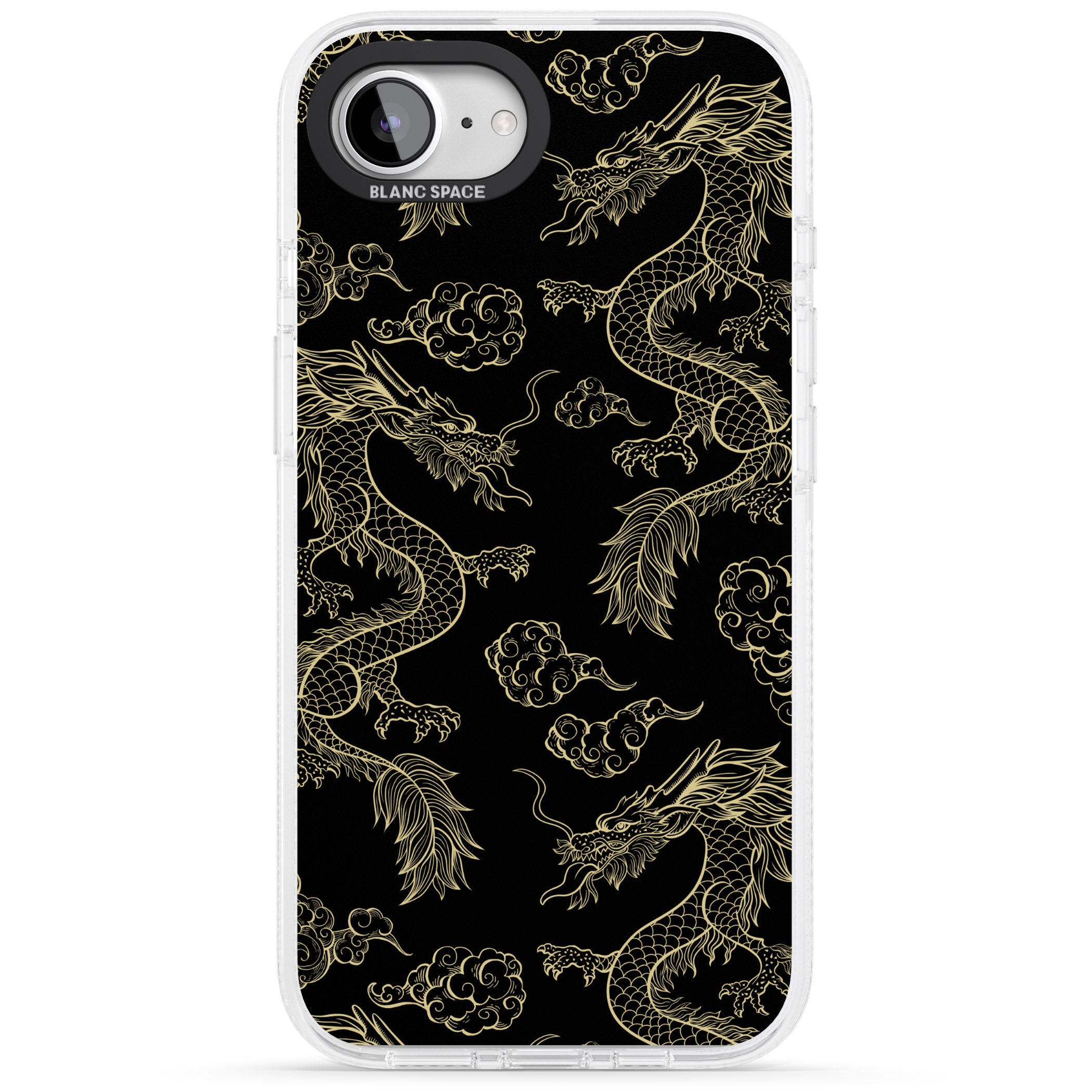 Black and Gold Dragon Pattern iPhone 16e Clear Case Impact Air - Blanc Space