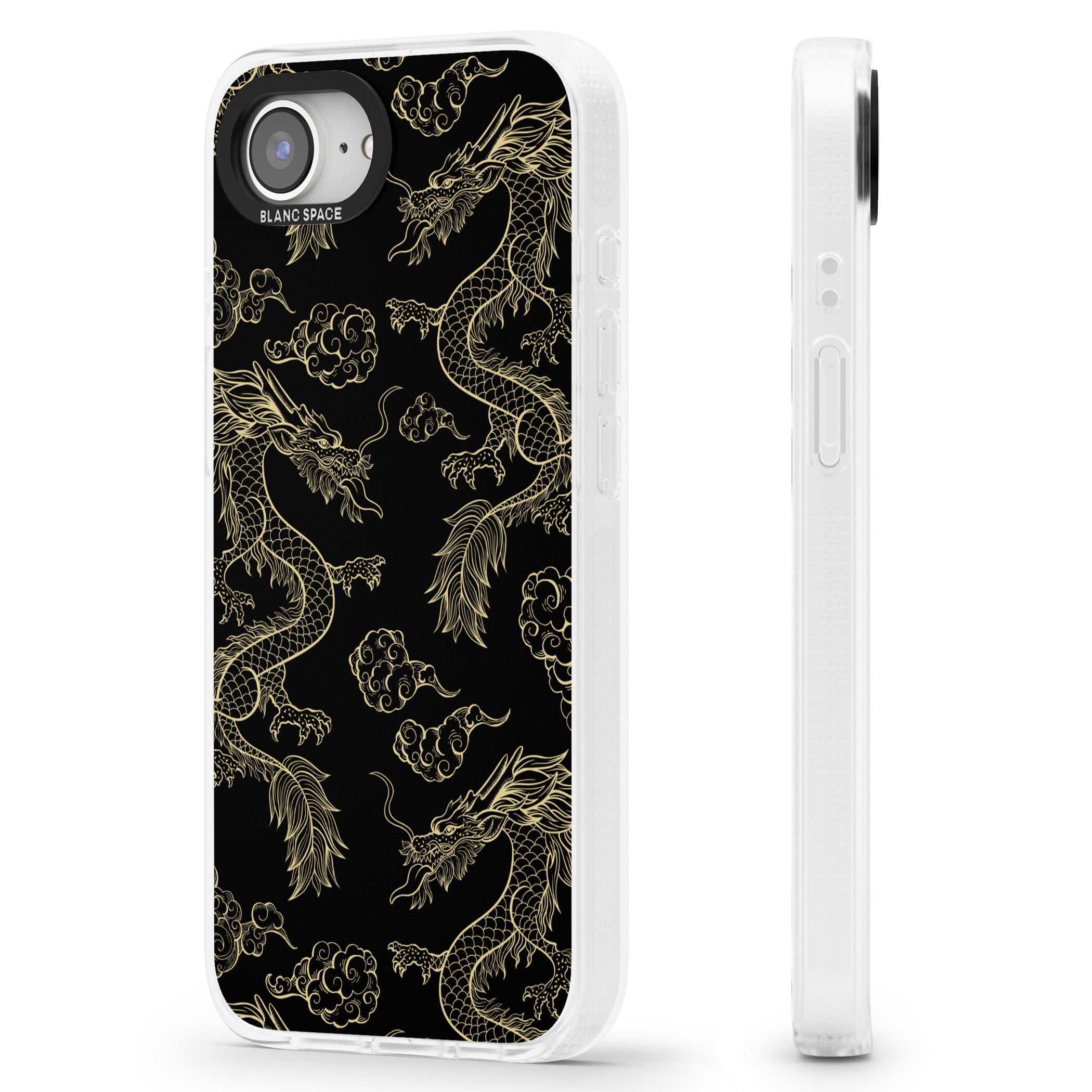 Black and Gold Dragon Pattern iPhone 16e Clear Case Impact Air - Blanc Space