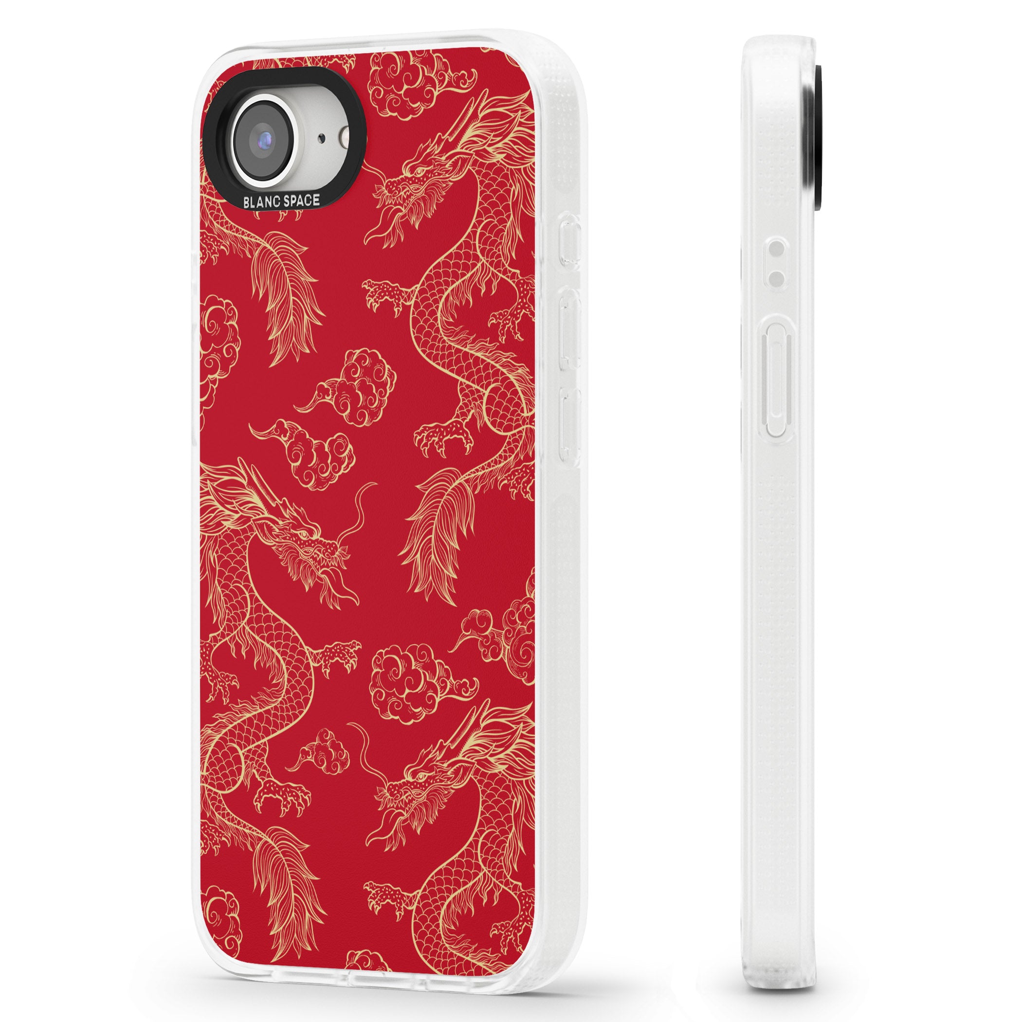 Red and Gold Dragon Pattern iPhone 16e Clear Case Impact Air - Blanc Space
