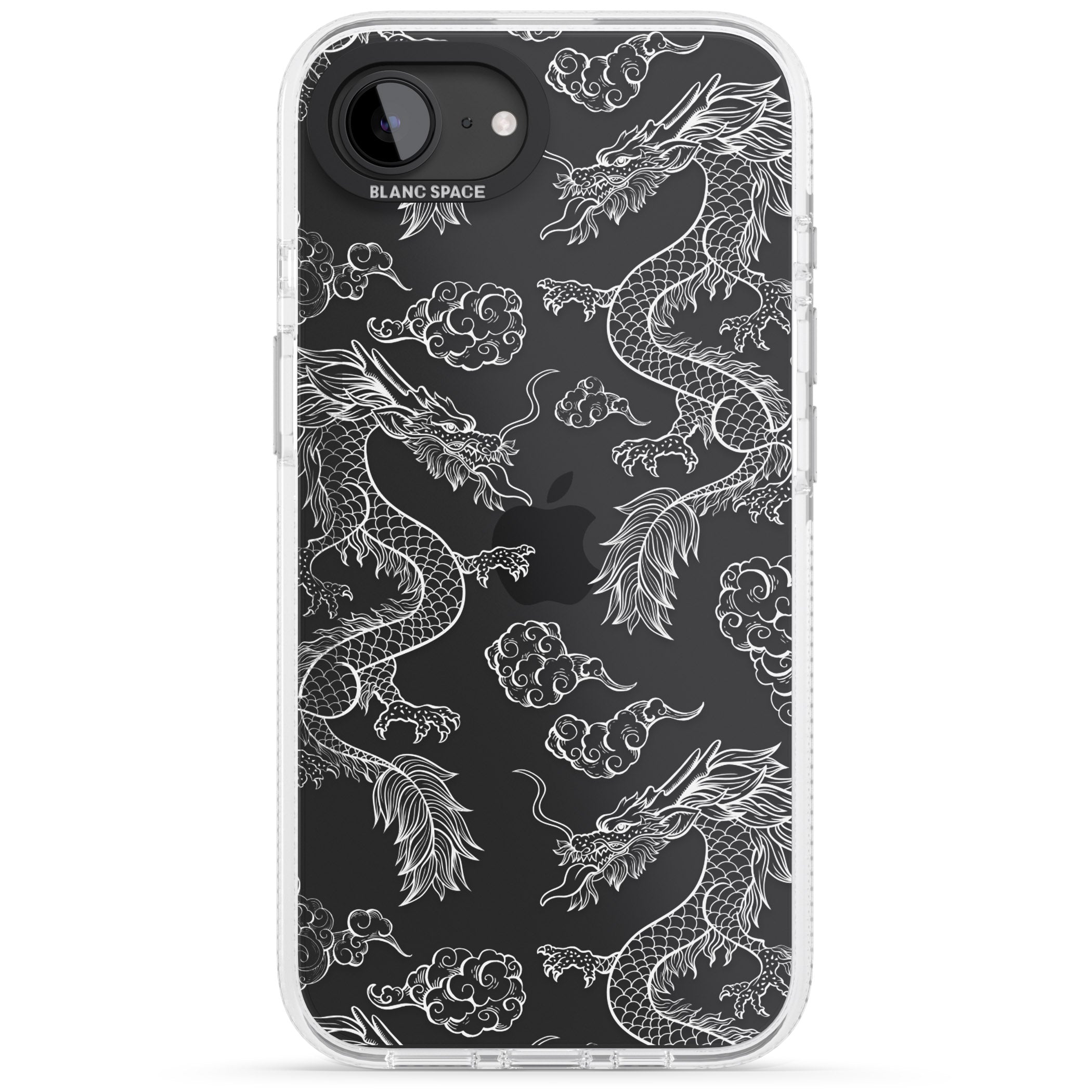 White Dragon Pattern iPhone 16e Clear Case Impact Air - Blanc Space