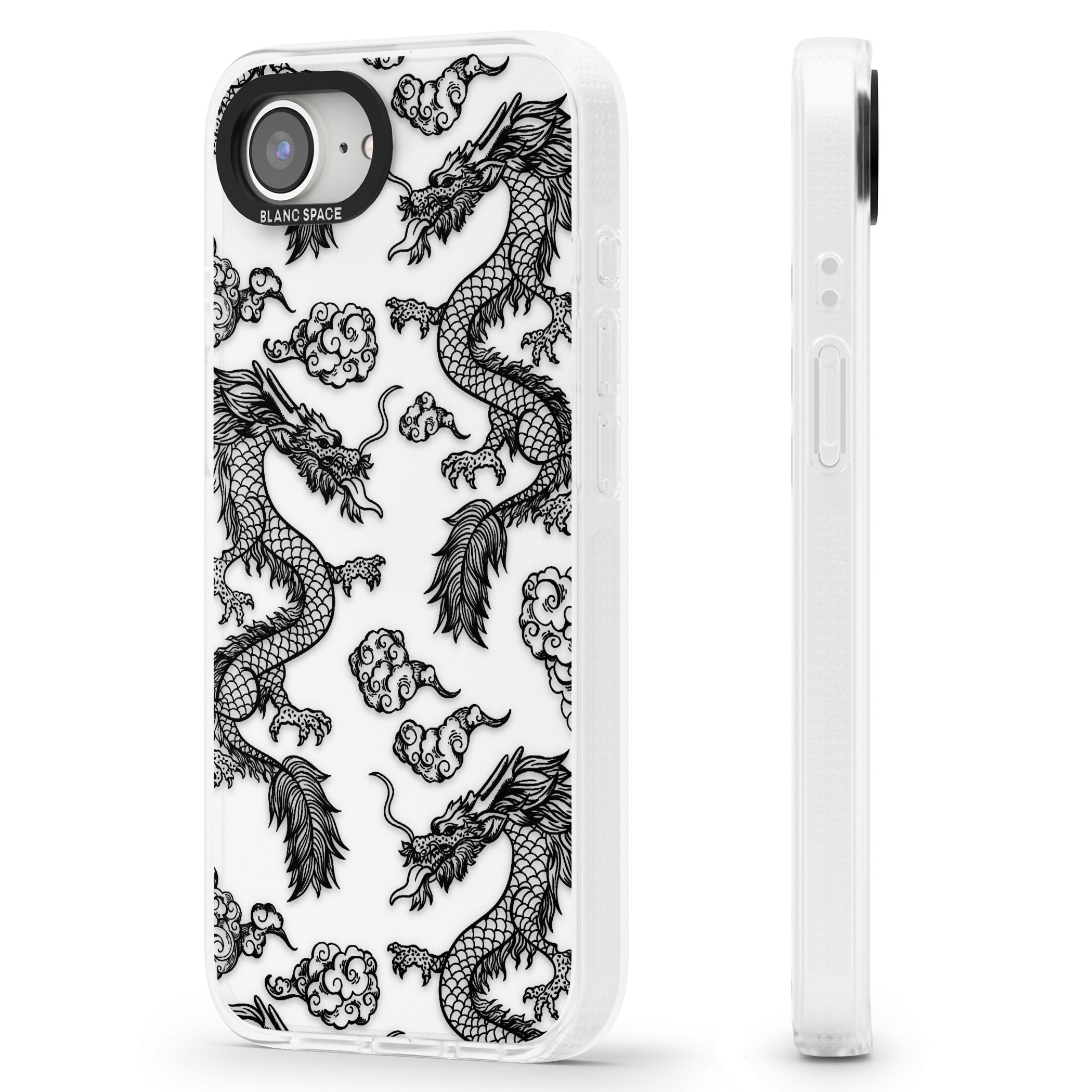 Black Dragon Pattern iPhone 16e Clear Case Impact Air - Blanc Space