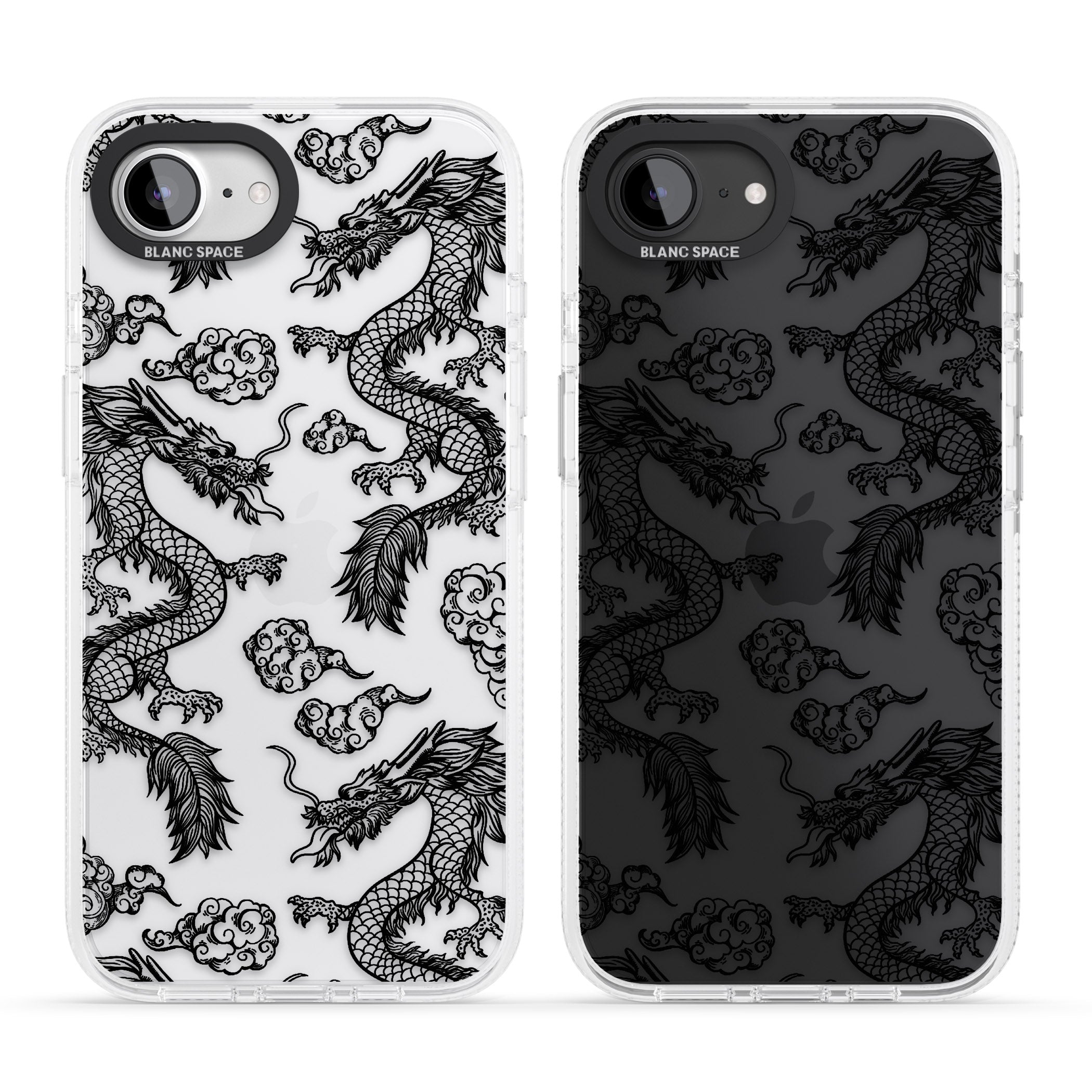 Black Dragon Pattern iPhone 16e Clear Case Impact Air - Blanc Space