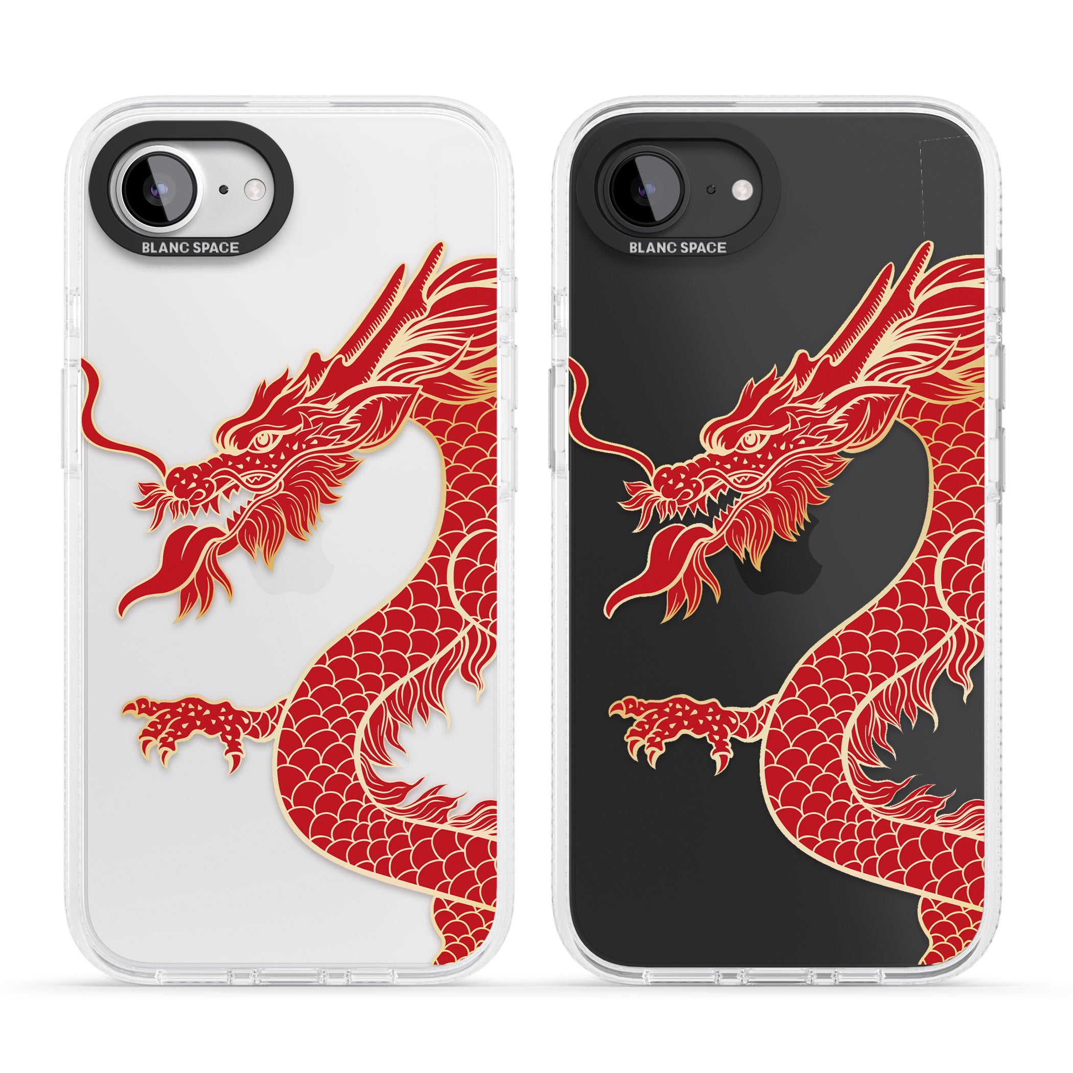 Large Red Dragon iPhone 16e Clear Case Impact Air - Blanc Space