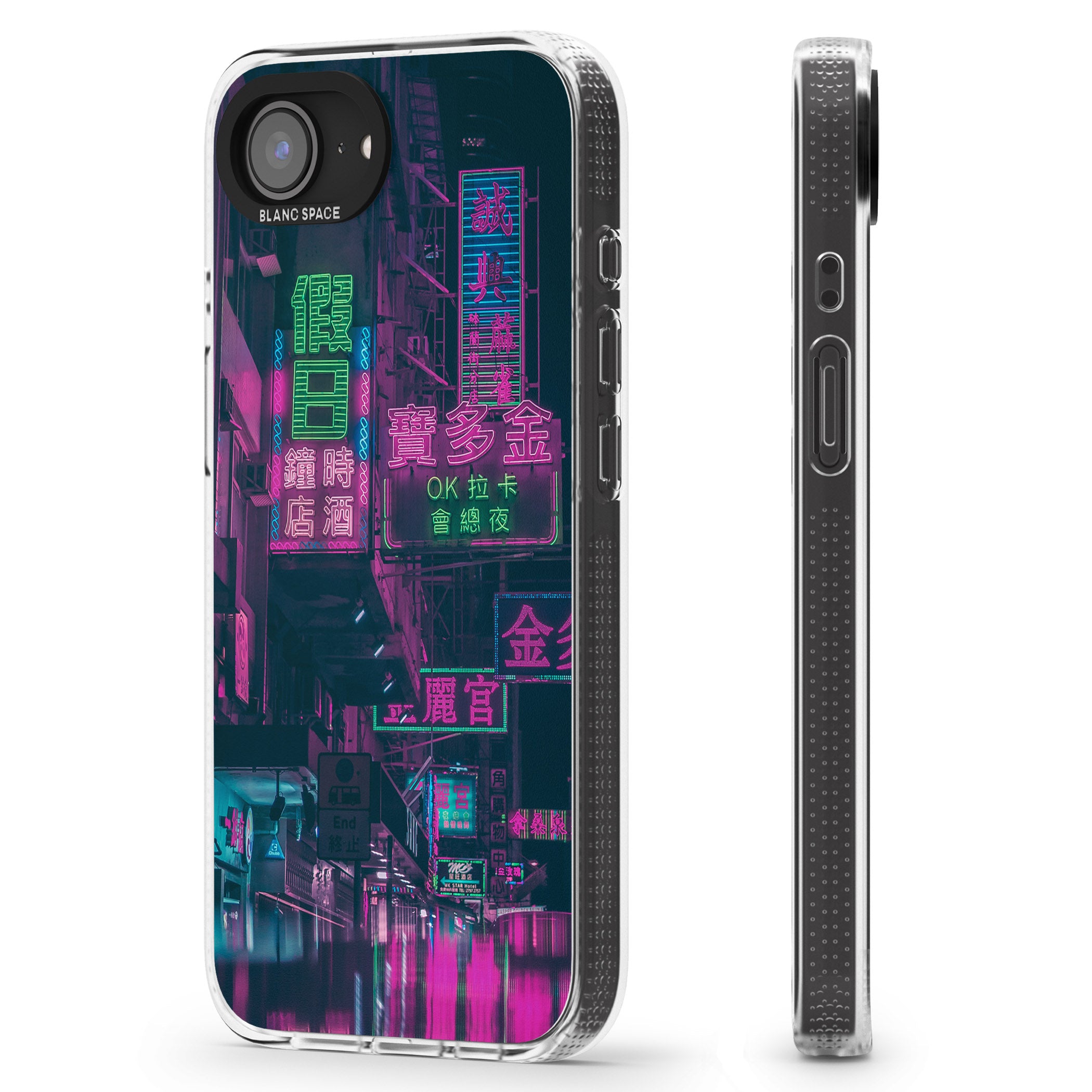 Rainy Reflections - Neon Cities Photographs iPhone 16e Clear Case Impact Air - Blanc Space