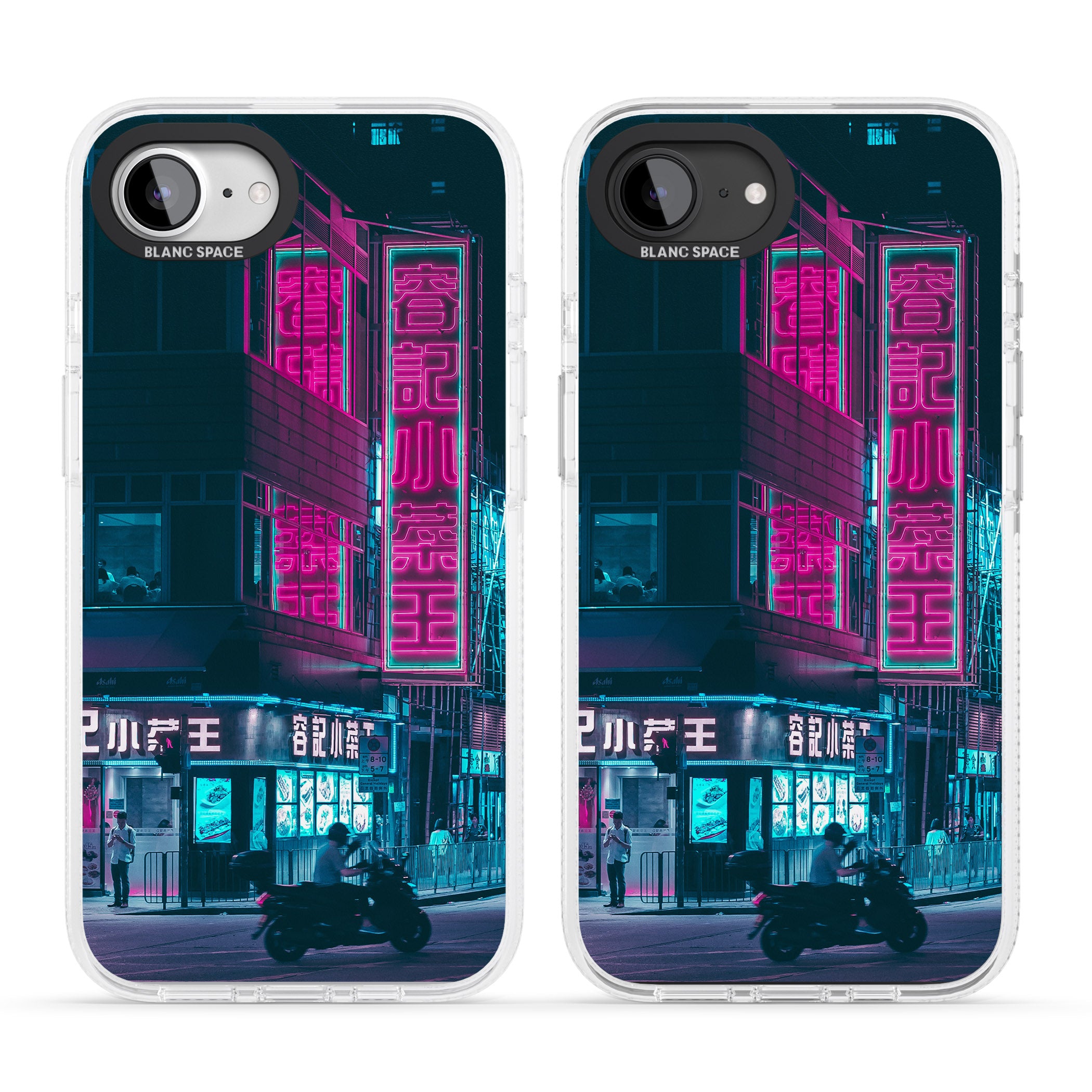 Motorcylist & Signs - Neon Cities Photographs iPhone 16e Clear Case Impact Air - Blanc Space