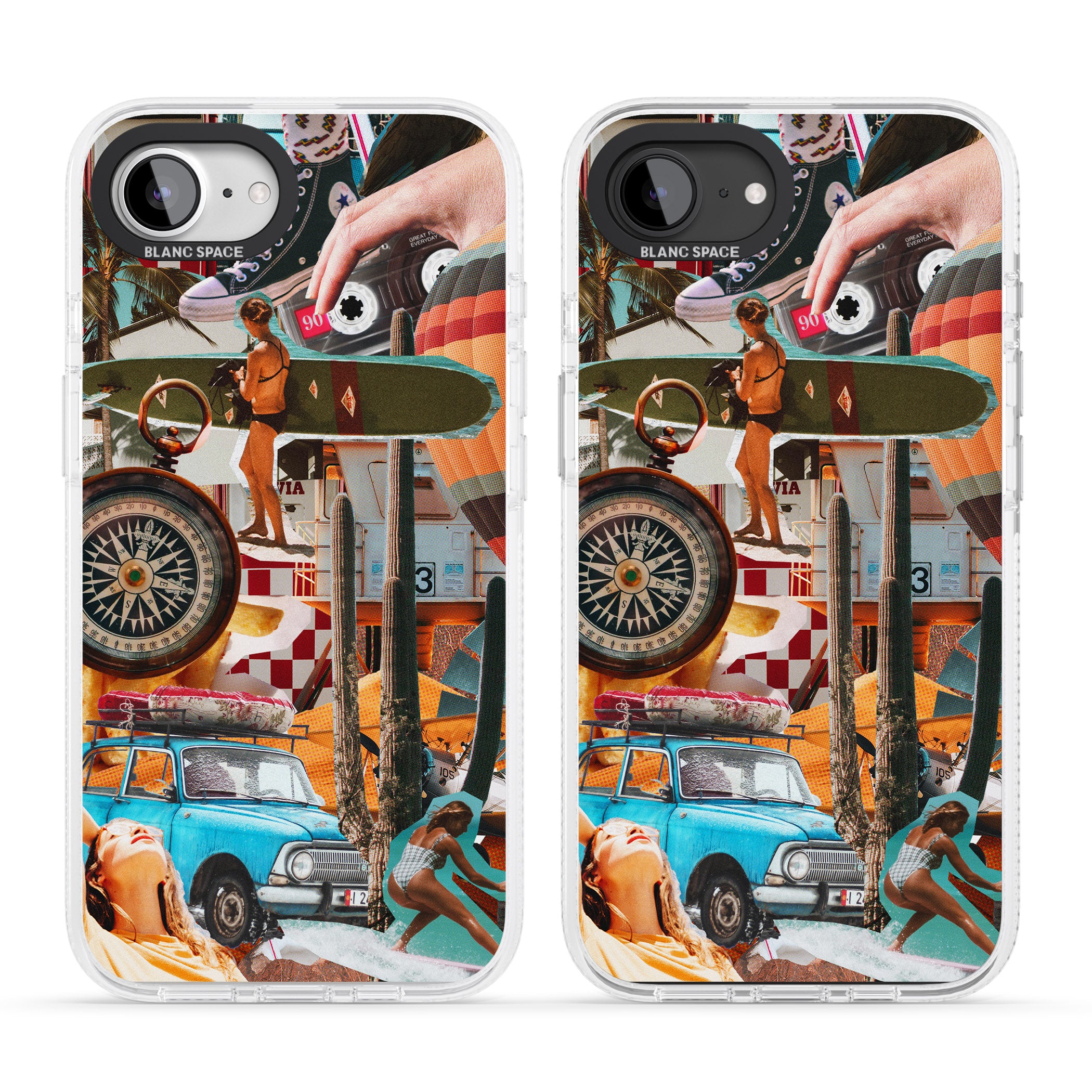 Vintage Collage: Road Trip iPhone 16e Clear Case Impact Air - Blanc Space