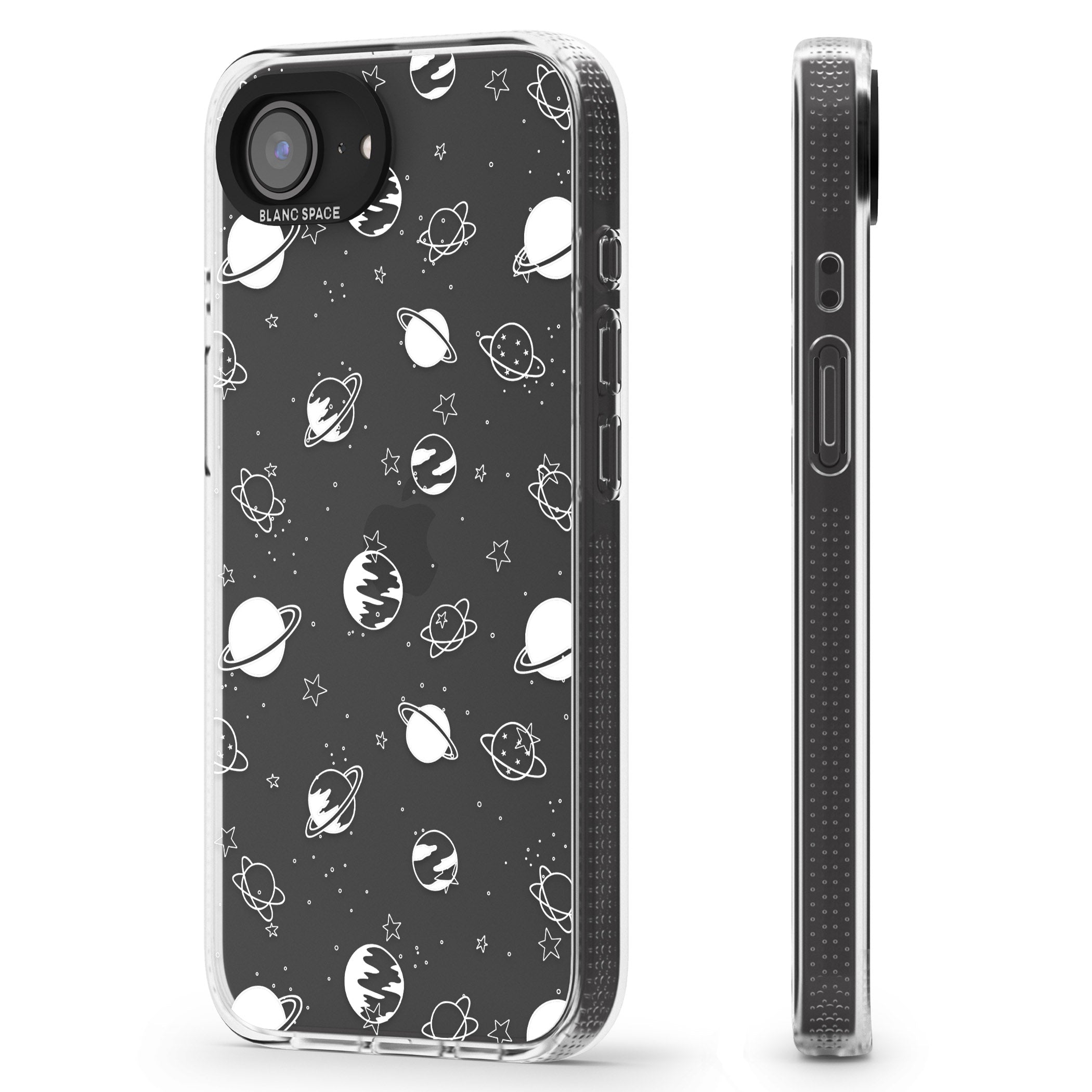 White Planets on Clear iPhone 16e Clear Case Impact Air - Blanc Space