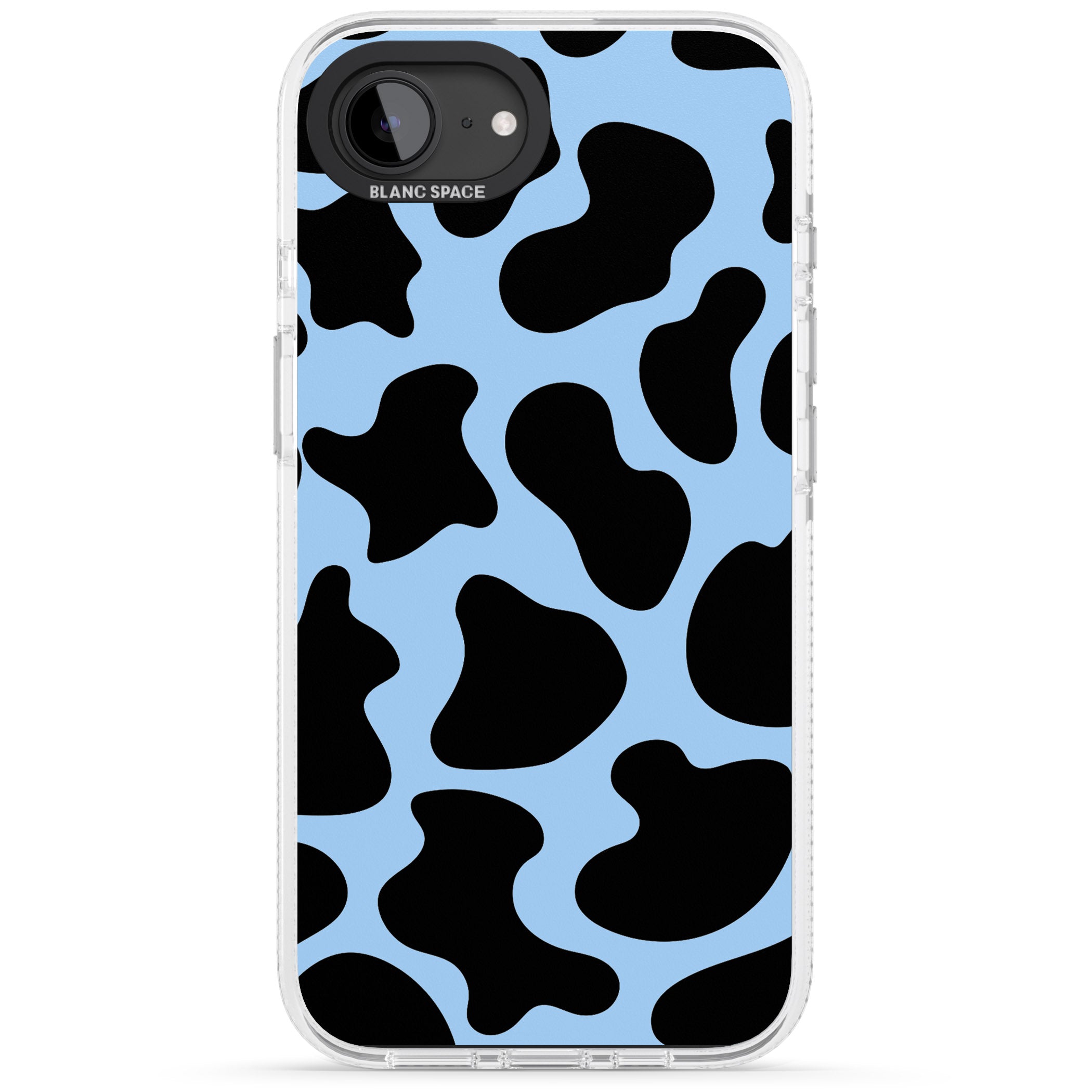 Blue and Black Cow Print iPhone 16e Clear Case Impact Air - Blanc Space