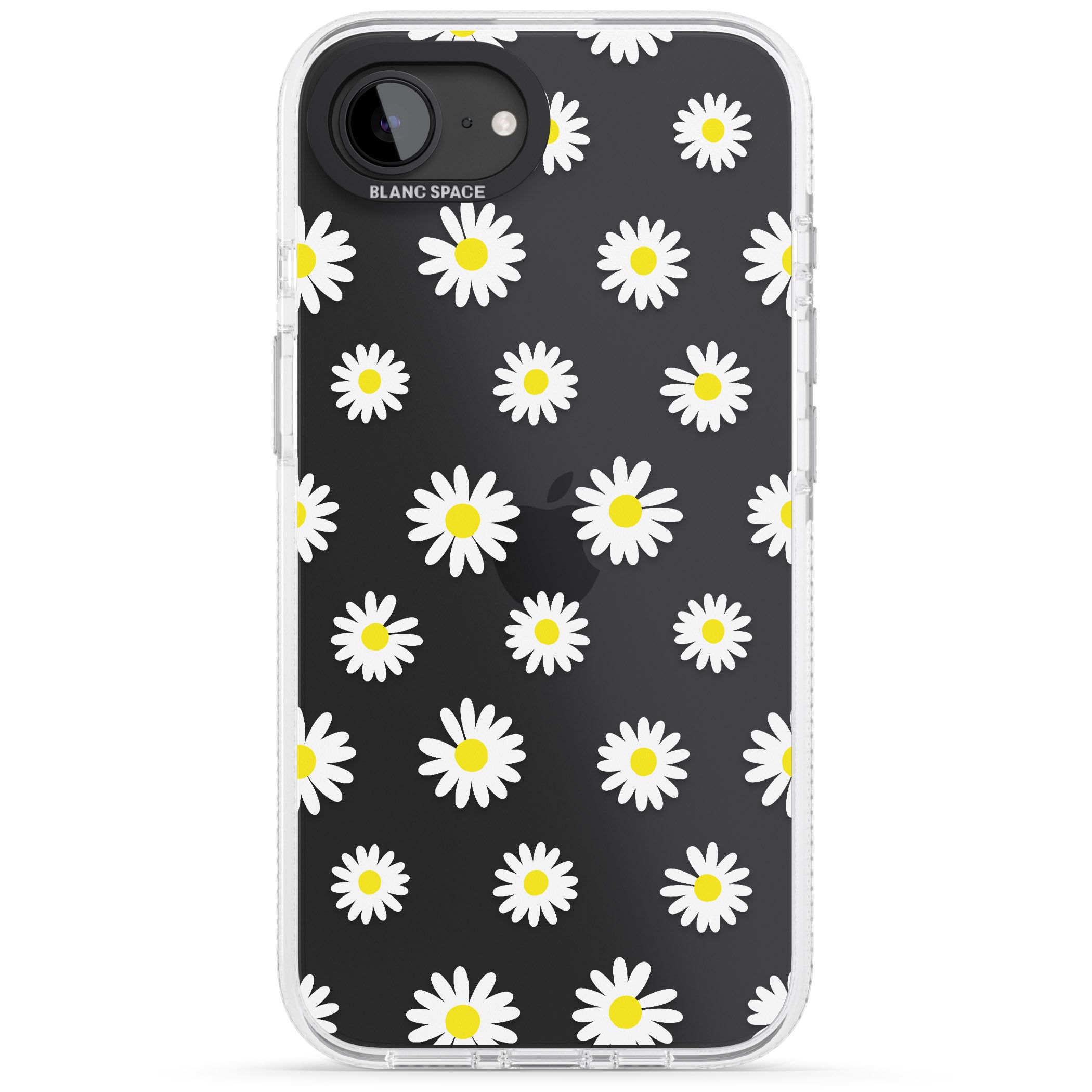 White Daisy Pattern (Clear) iPhone 16e Clear Case Impact Air - Blanc Space