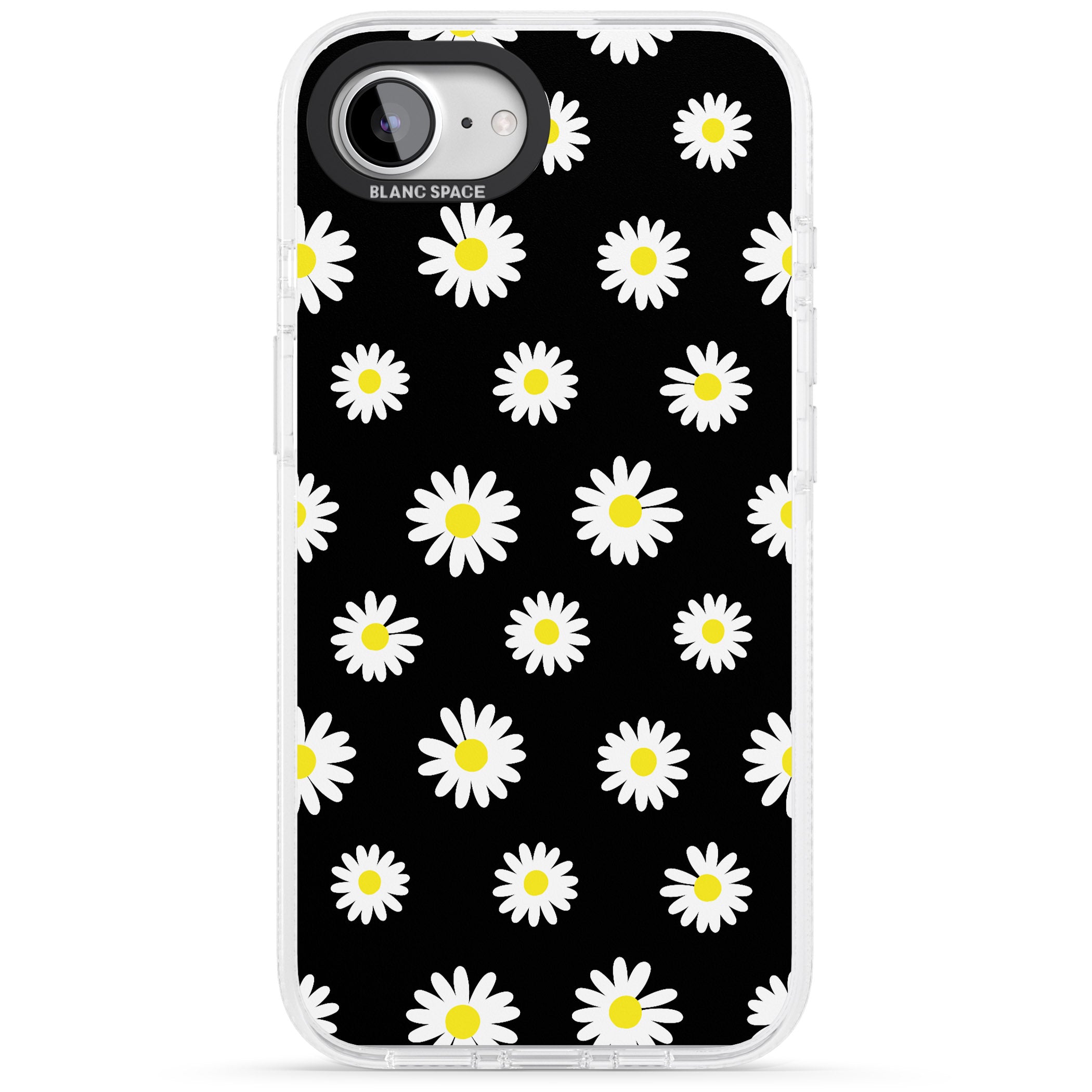 White Daisy Pattern (Black) iPhone 16e Clear Case Impact Air - Blanc Space