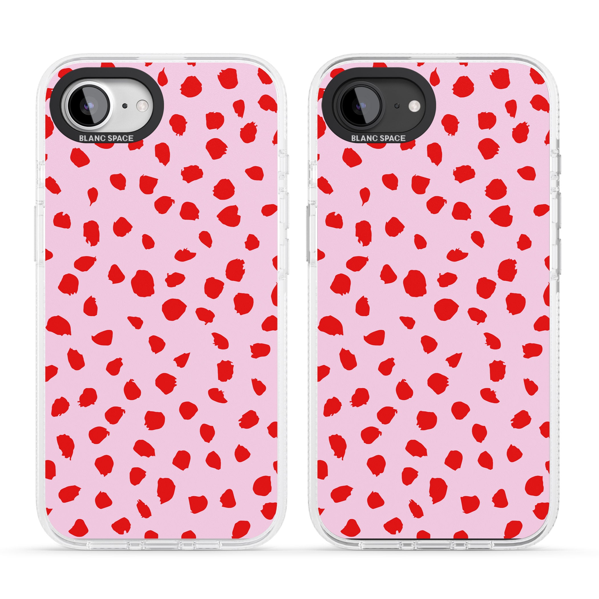 Red on Pink Dalmatian Polka Dot Spots iPhone 16e Clear Case Impact Air - Blanc Space