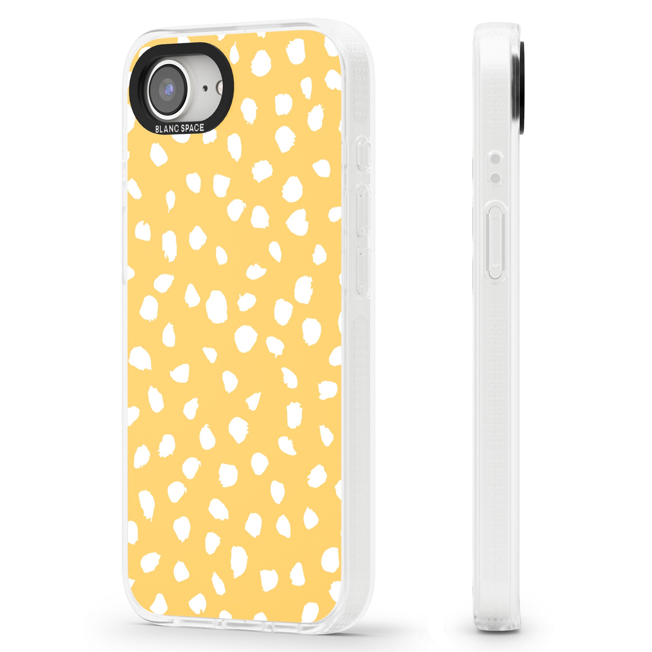White on Yellow Dalmatian Polka Dot Spots iPhone 16e Clear Case Impact Air - Blanc Space