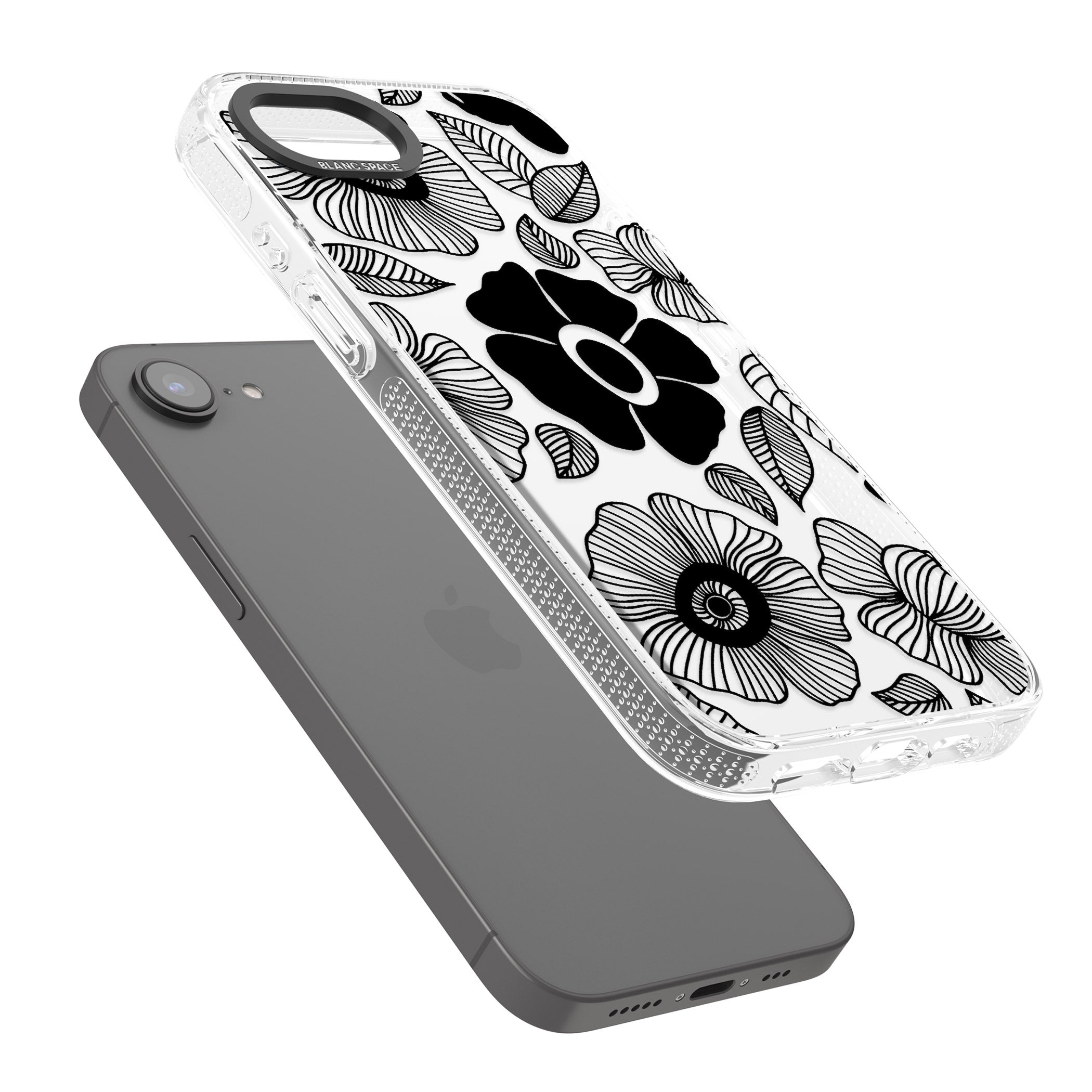 Black Flowers iPhone 16e Clear Case Impact Air - Blanc Space