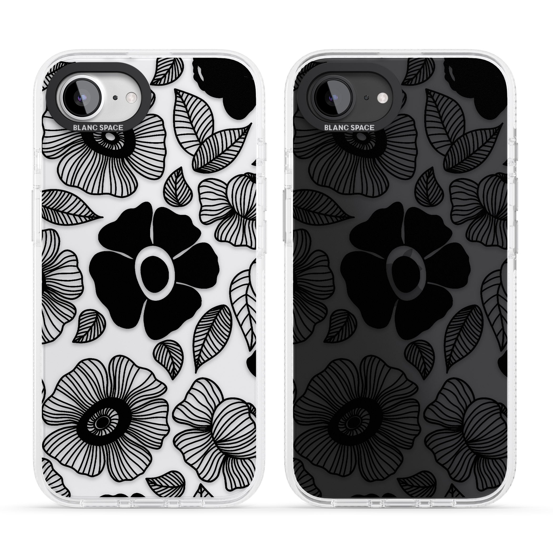 Black Flowers iPhone 16e Clear Case Impact Air - Blanc Space