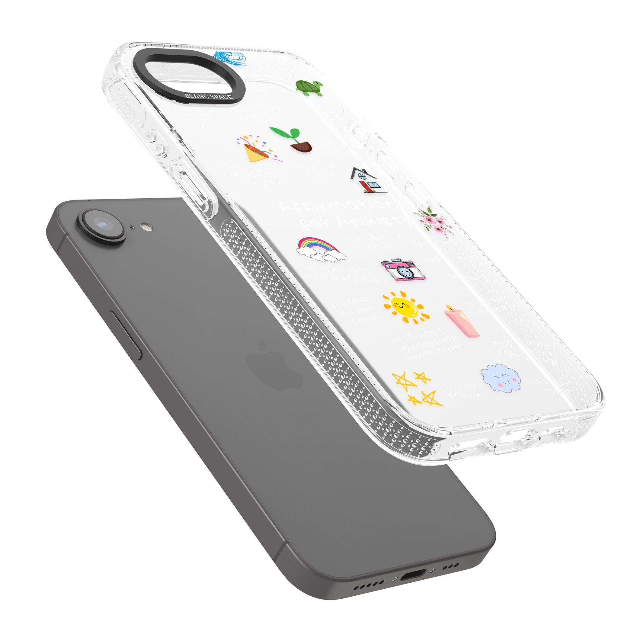 Anxiety White Text iPhone 16e Clear Case Impact Air - Blanc Space