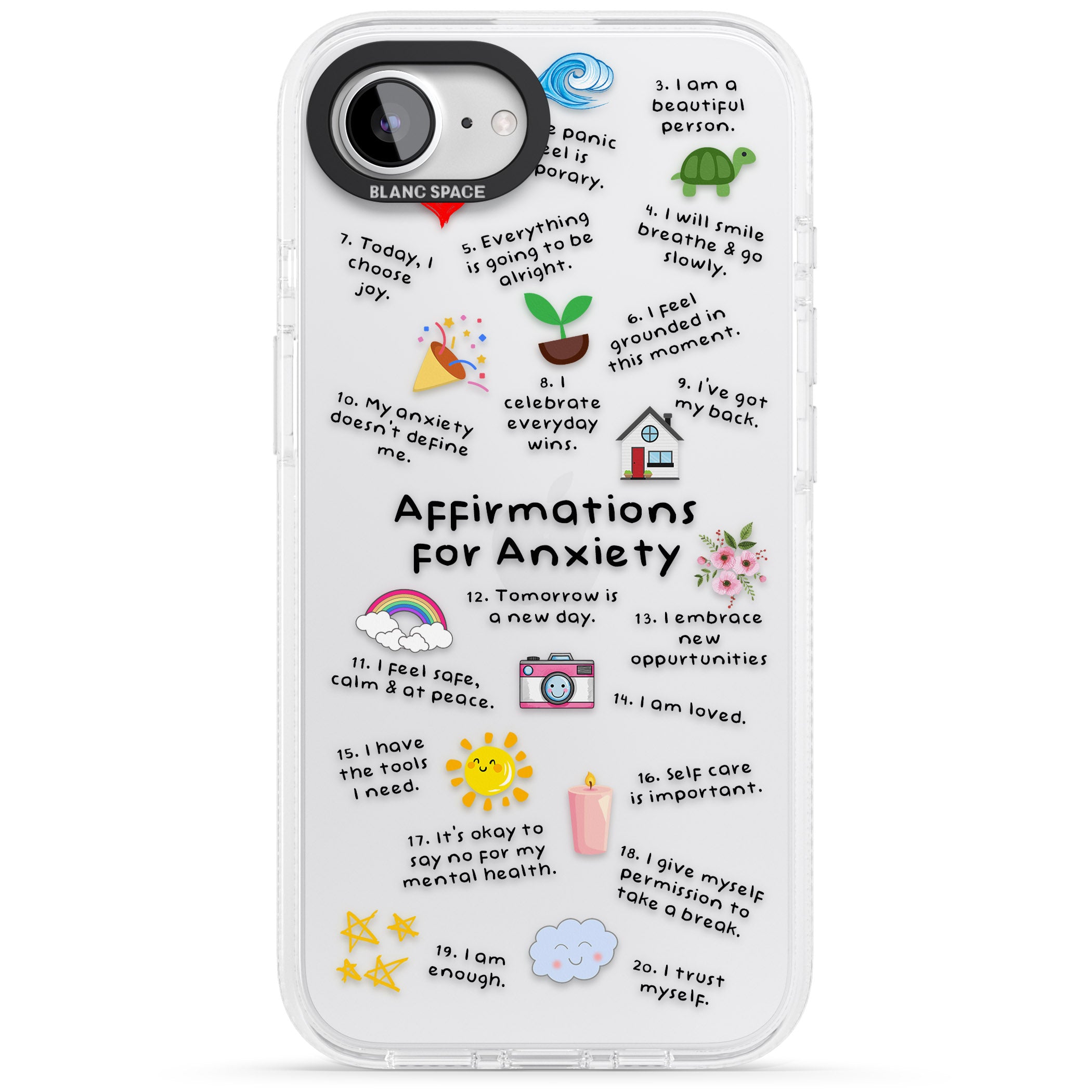 Anxiety Black Text iPhone 16e Clear Case Impact Air - Blanc Space
