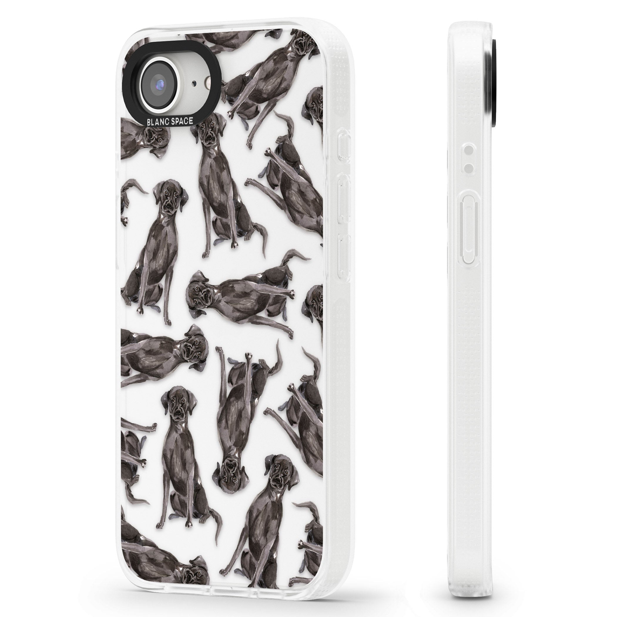 Black Labrador Watercolour Dog Pattern iPhone 16e Clear Case Impact Air - Blanc Space