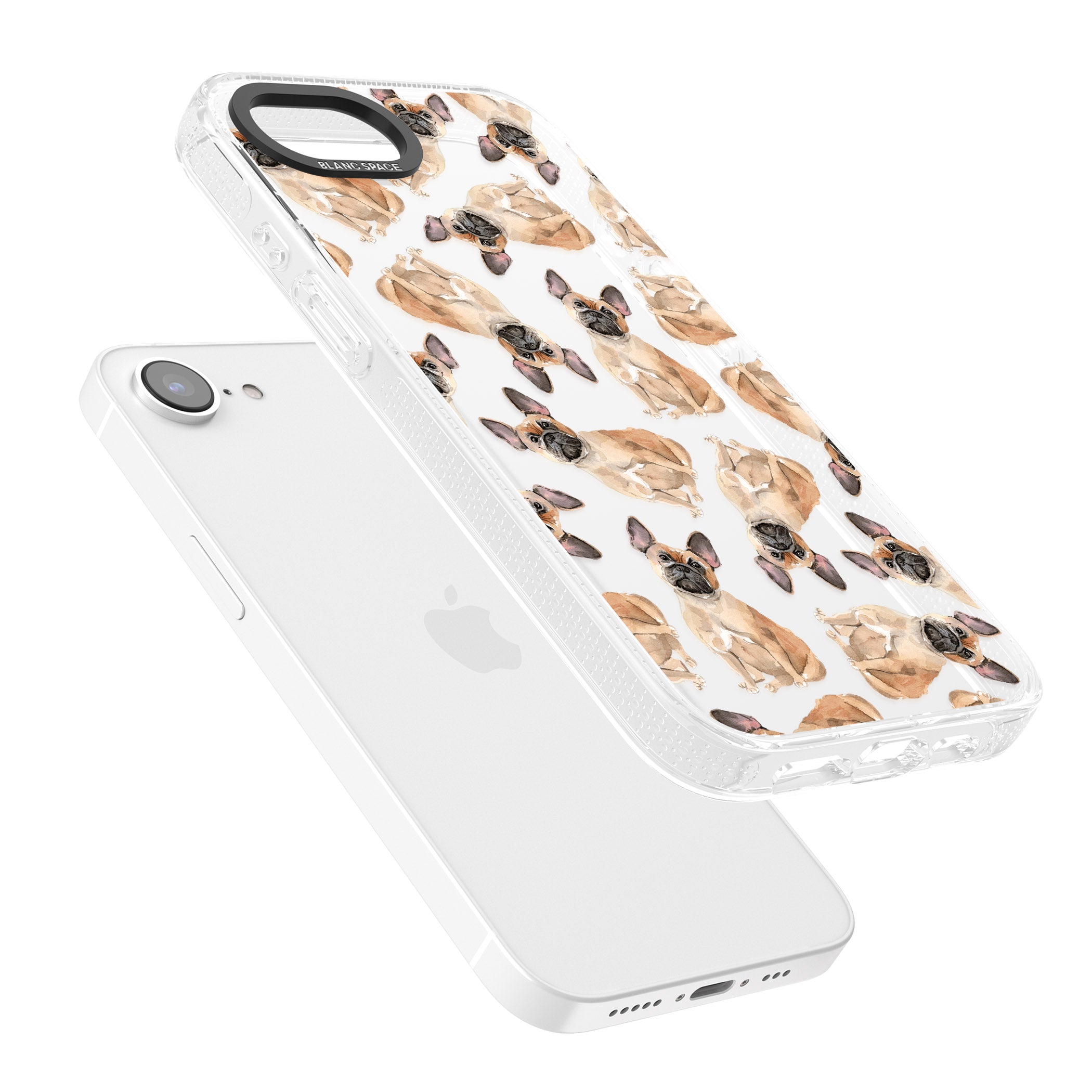 French Bulldog Watercolour Dog Pattern iPhone 16e Clear Case Impact Air - Blanc Space
