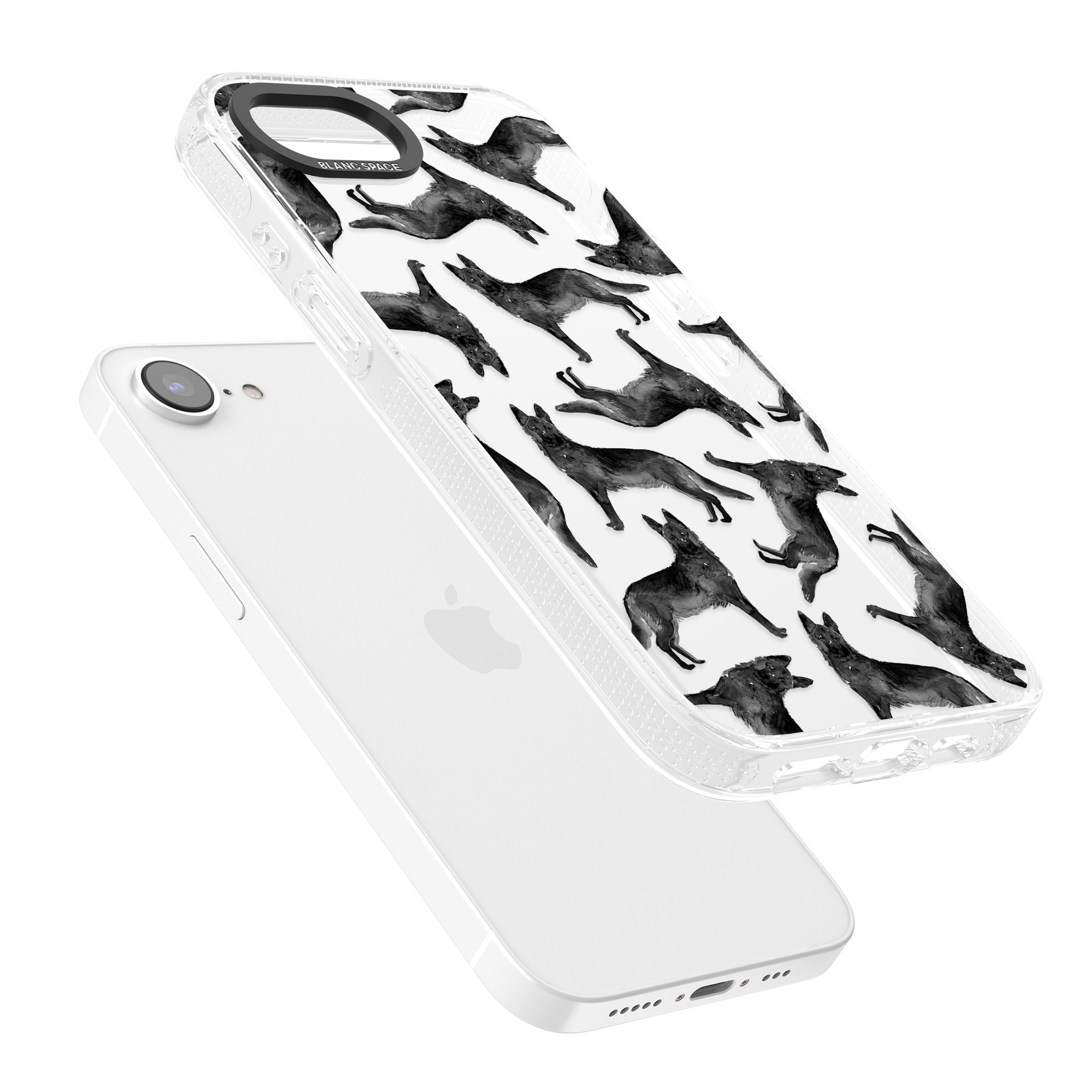 German Shepherd (Black) Watercolour Dog Pattern iPhone 16e Clear Case Impact Air - Blanc Space