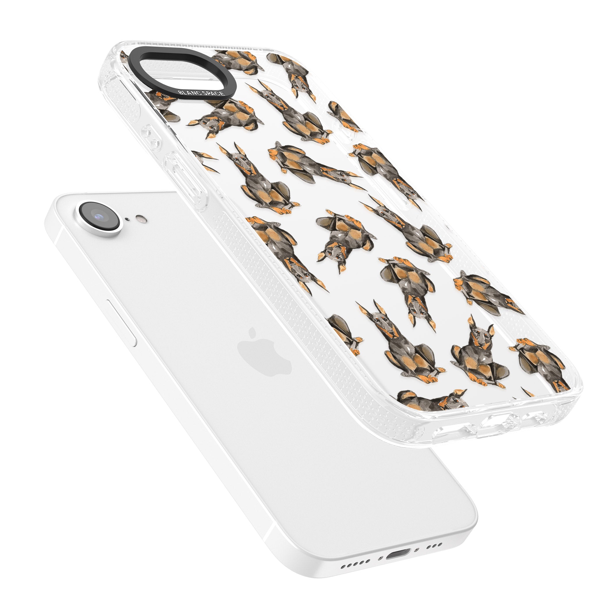 Doberman Watercolour Dog Pattern iPhone 16e Clear Case Impact Air - Blanc Space
