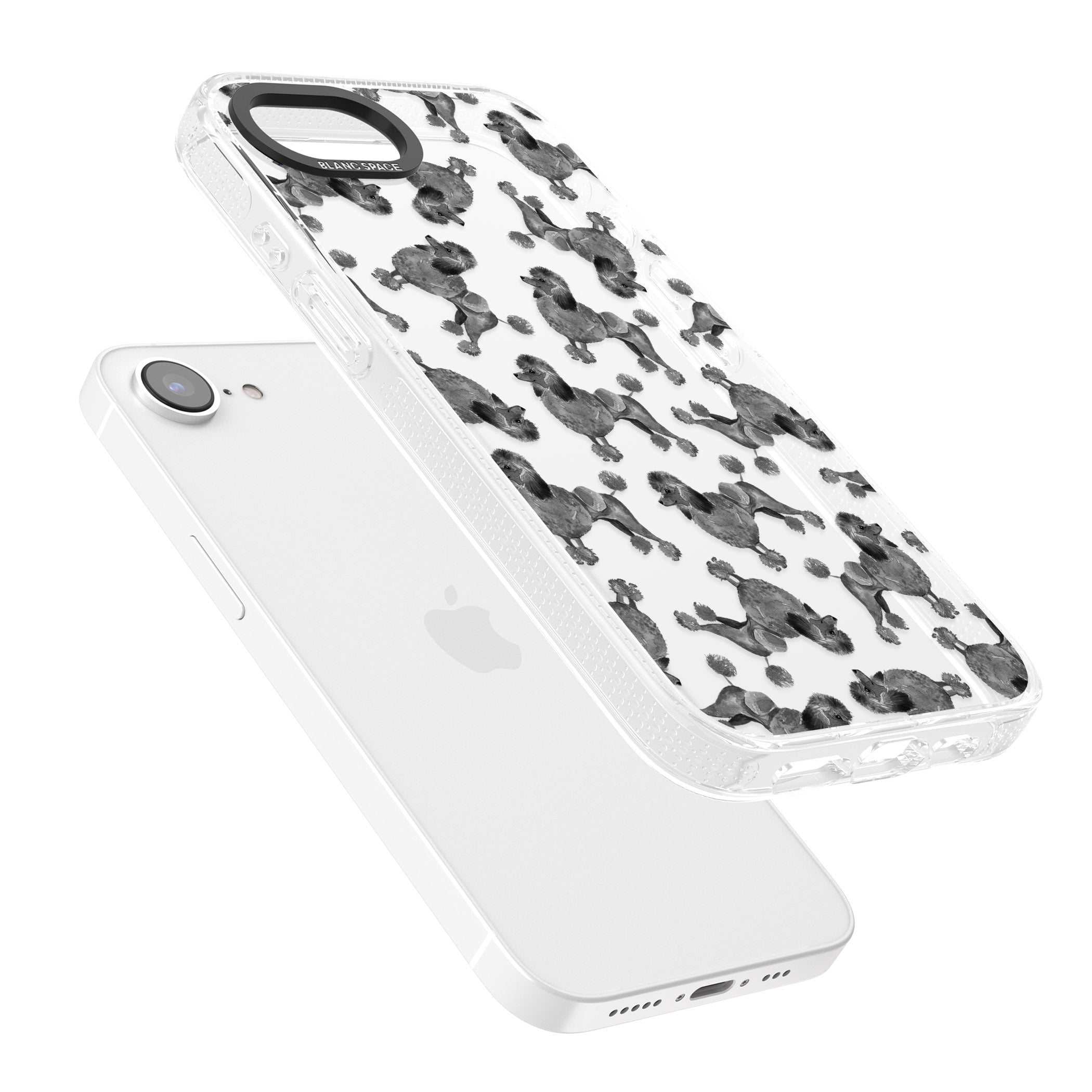 Poodle (Black) Watercolour Dog Pattern iPhone 16e Clear Case Impact Air - Blanc Space