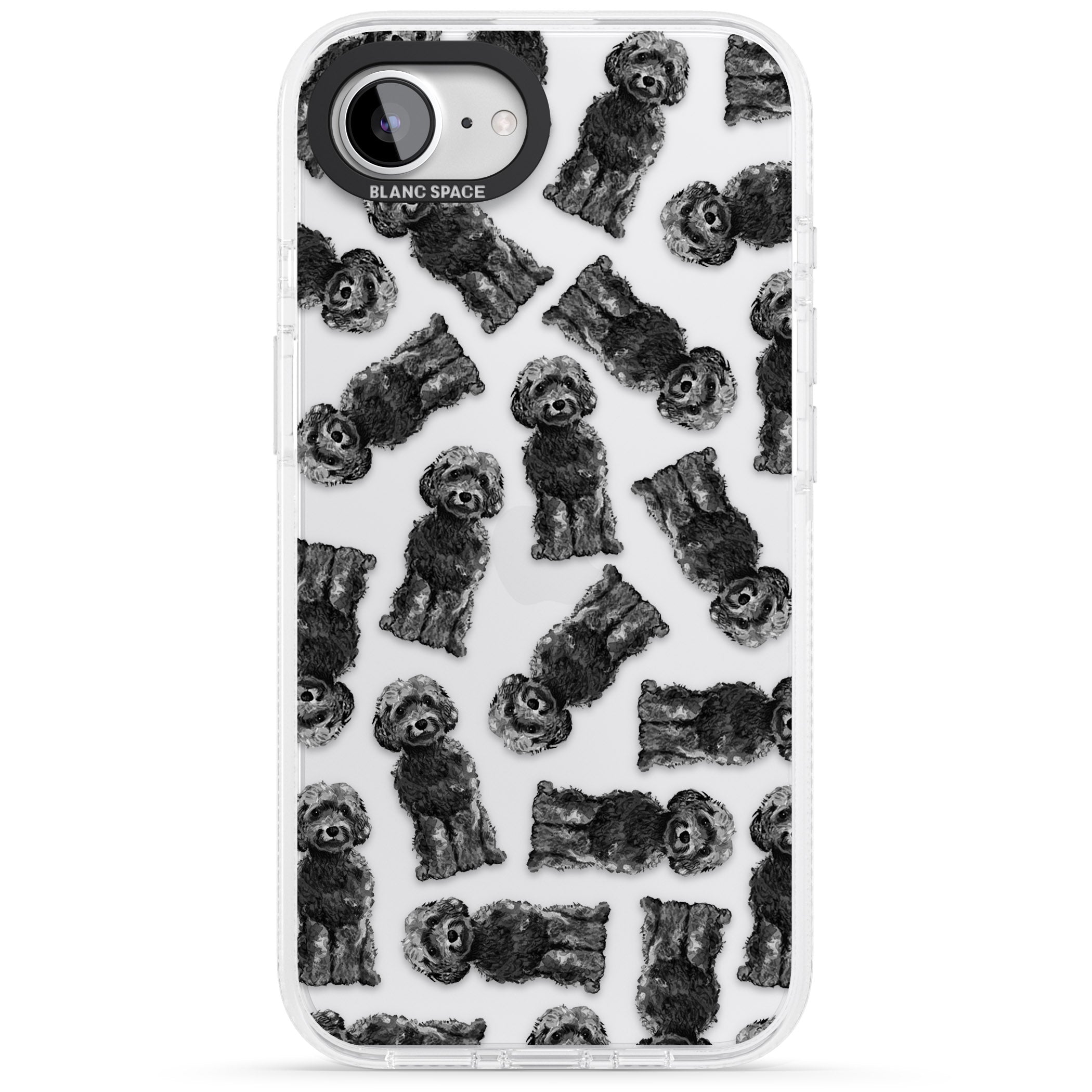 Cockapoo (Black) Watercolour Dog Pattern iPhone 16e Clear Case Impact Air - Blanc Space