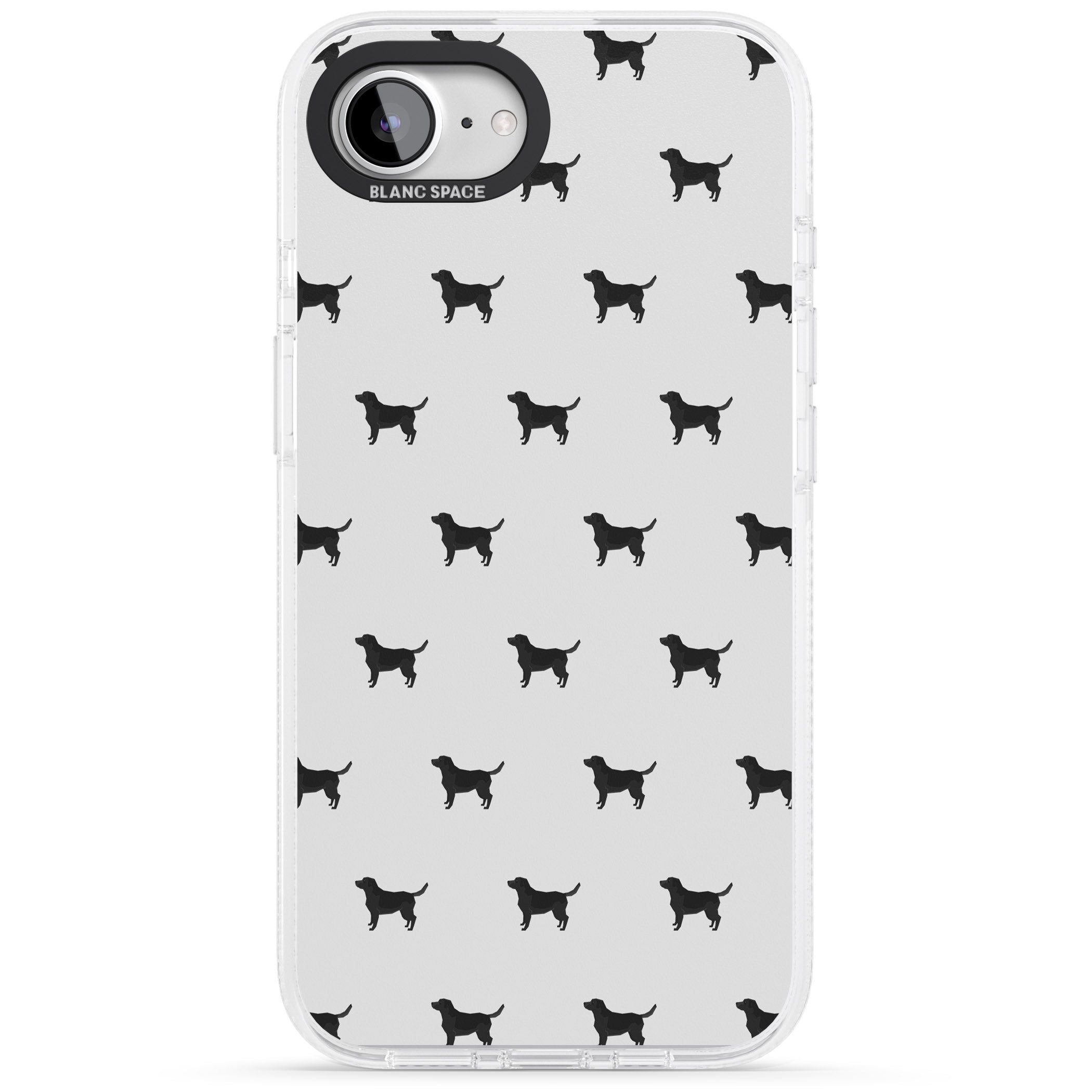Black Labrador Dog Pattern iPhone 16e Clear Case Impact Air - Blanc Space