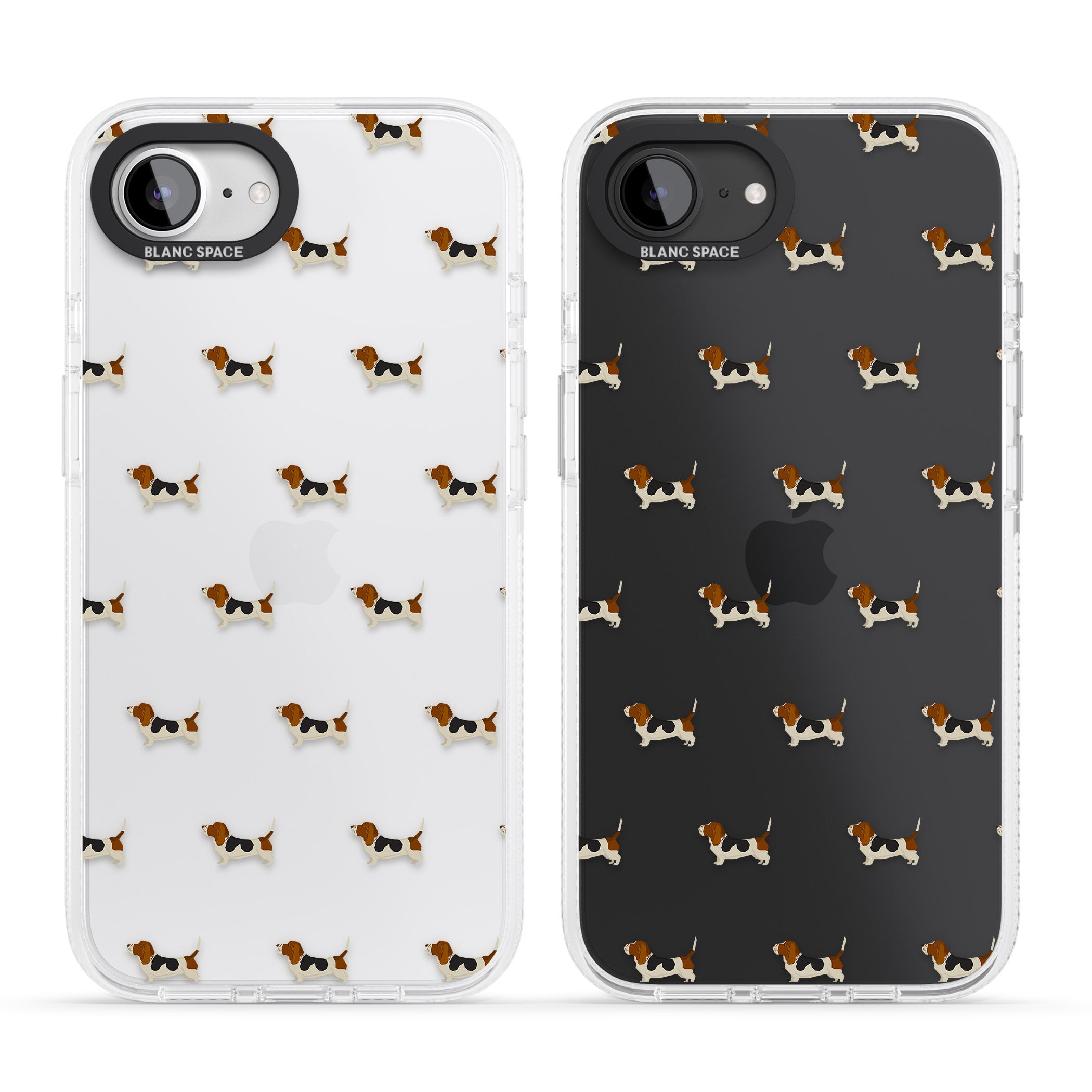 Basset Hound Dog Pattern Clear iPhone 16e Clear Case Impact Air - Blanc Space