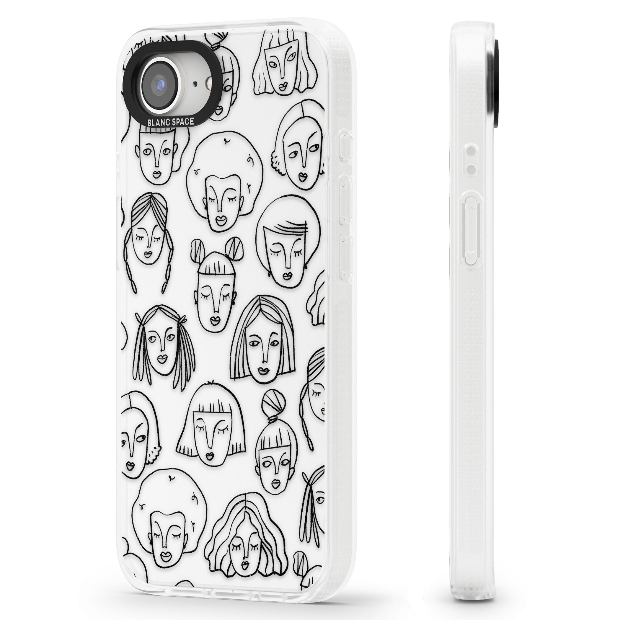 Girl Portrait Doodles iPhone 16e Clear Case Impact Air - Blanc Space