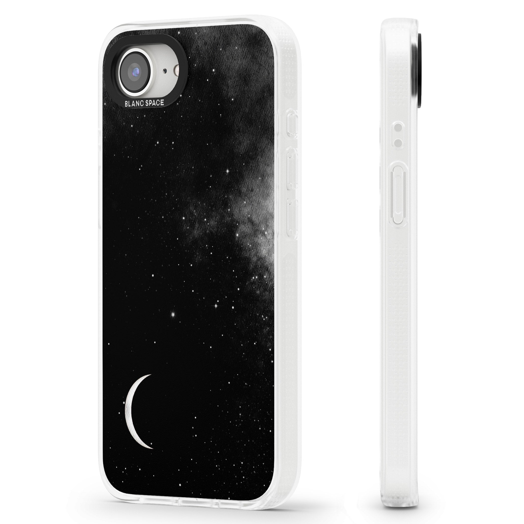 Night Sky Galaxies: Crescent Moon iPhone 16e Clear Case Impact Air - Blanc Space