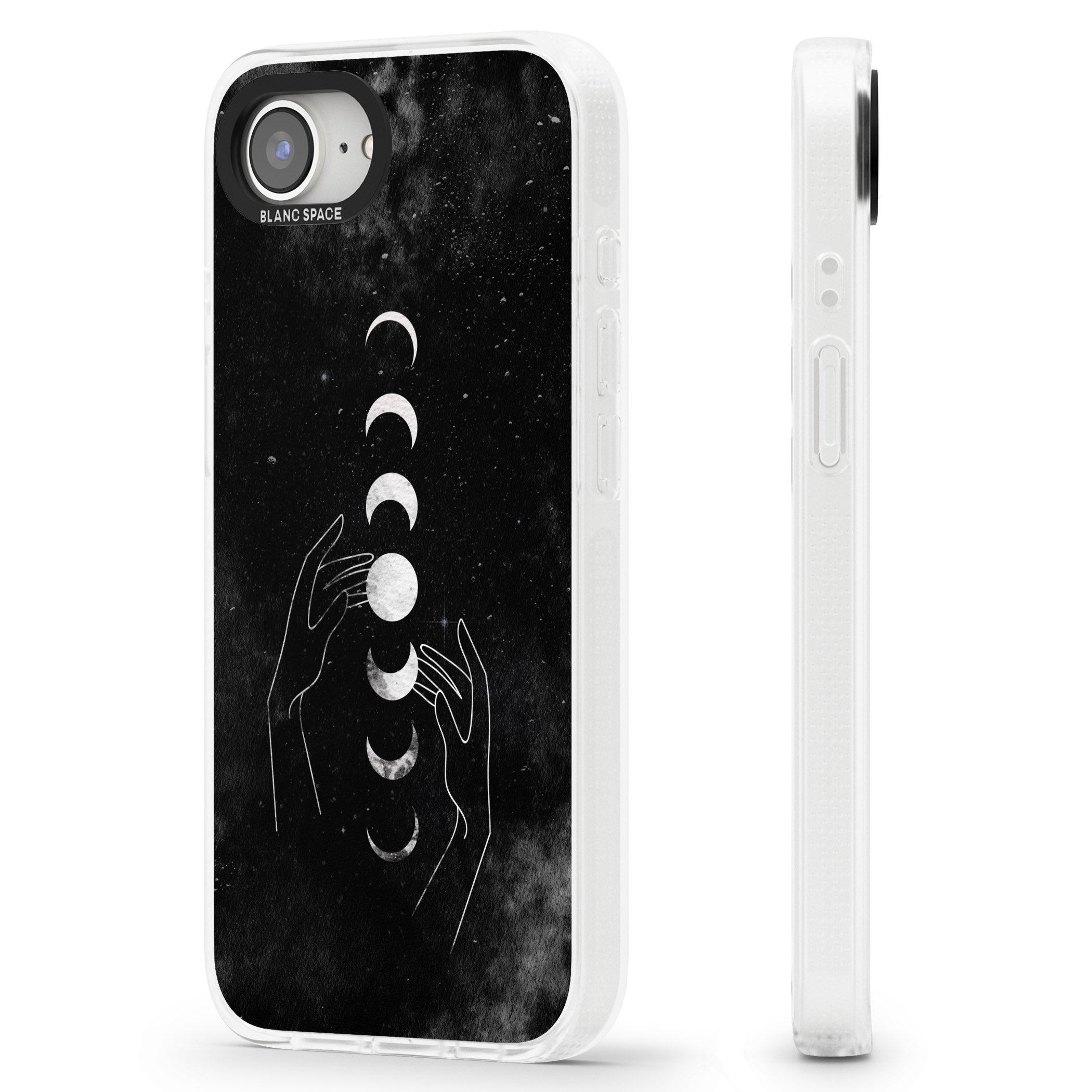 Moon Phases and Hands iPhone 16e Clear Case Impact Air - Blanc Space