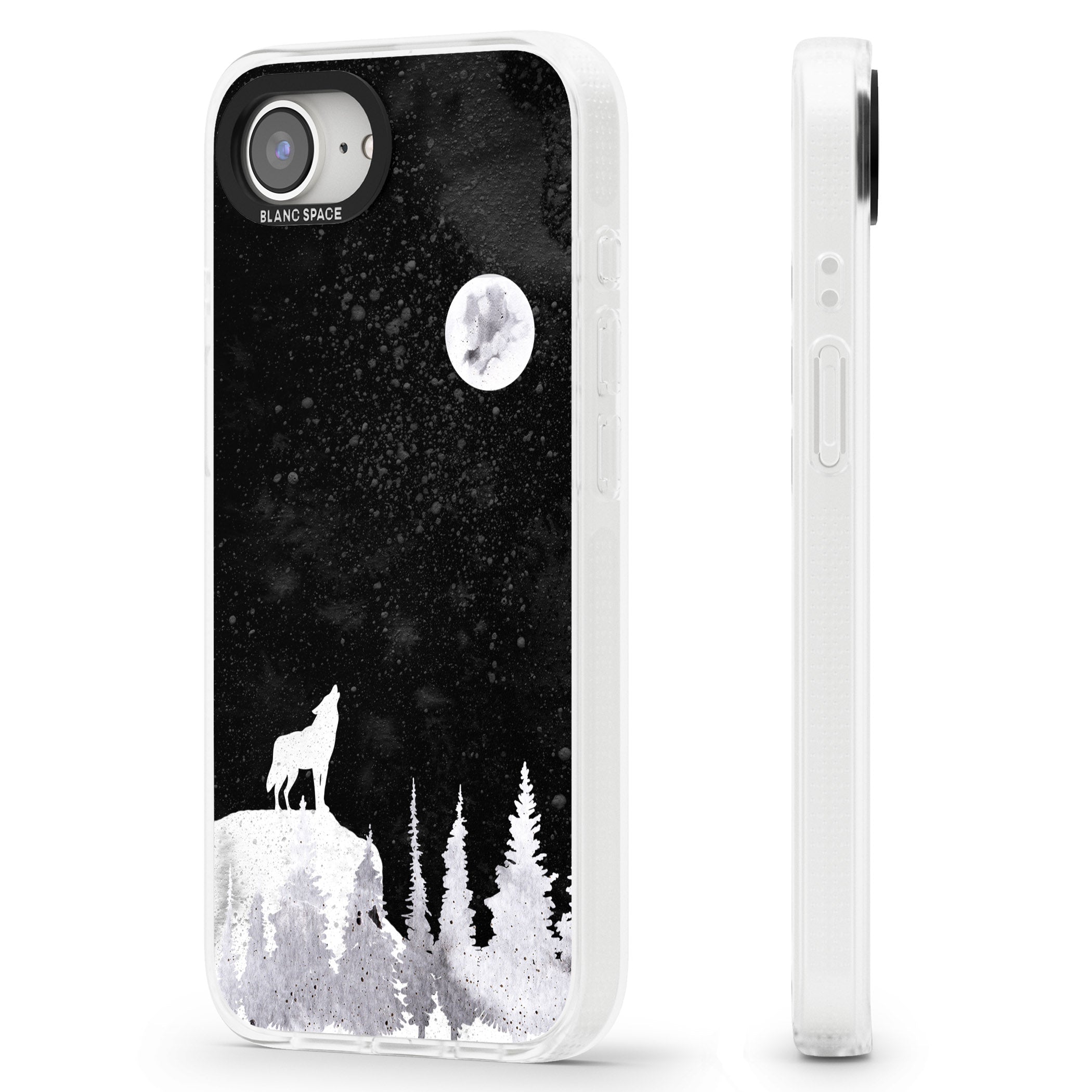 Moon Phases: Wolf & Full Moon iPhone 16e Clear Case Impact Air - Blanc Space