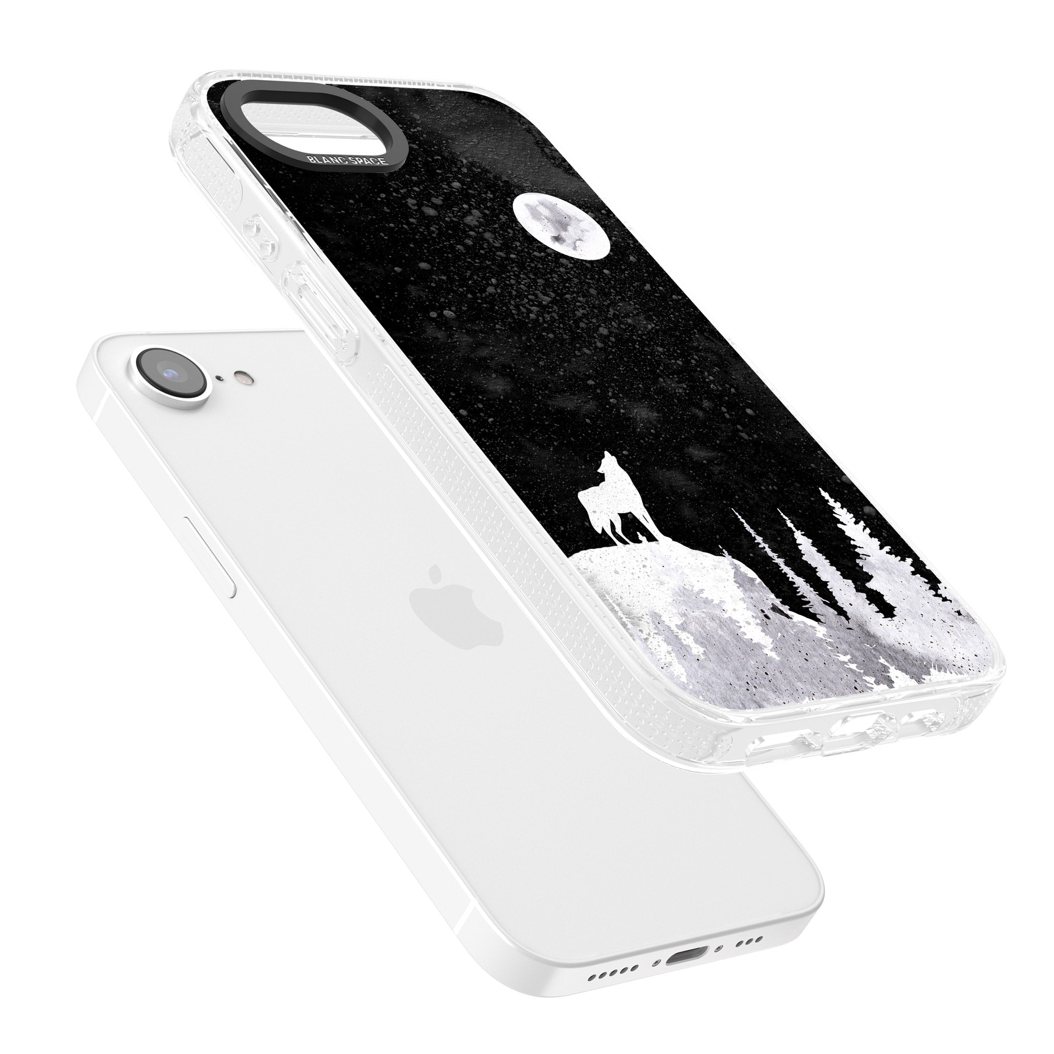 Moon Phases: Wolf & Full Moon iPhone 16e Clear Case Impact Air - Blanc Space