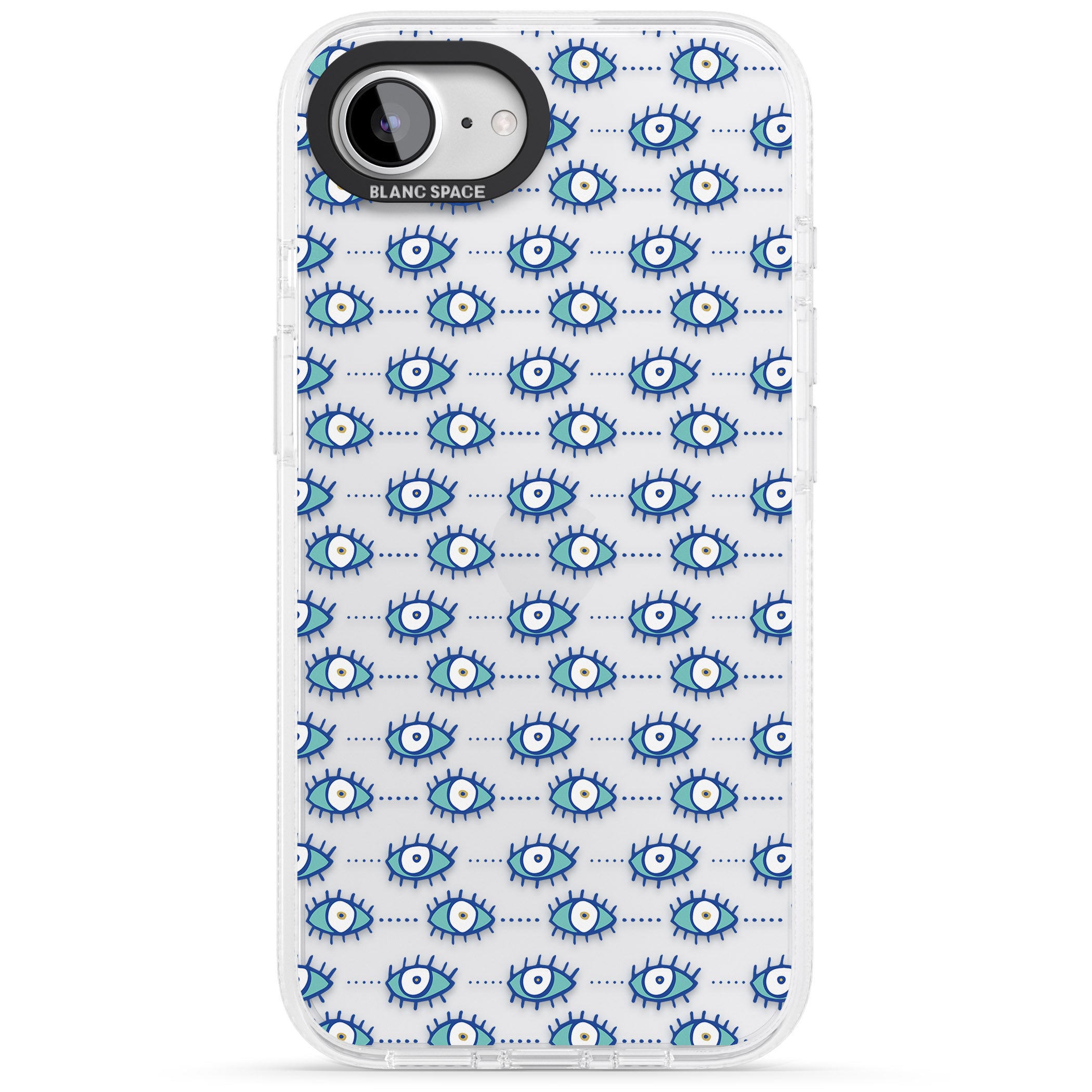 Crazy Eyes (Clear) Psychedelic Eyes Pattern iPhone 16e Clear Case Impact Air - Blanc Space