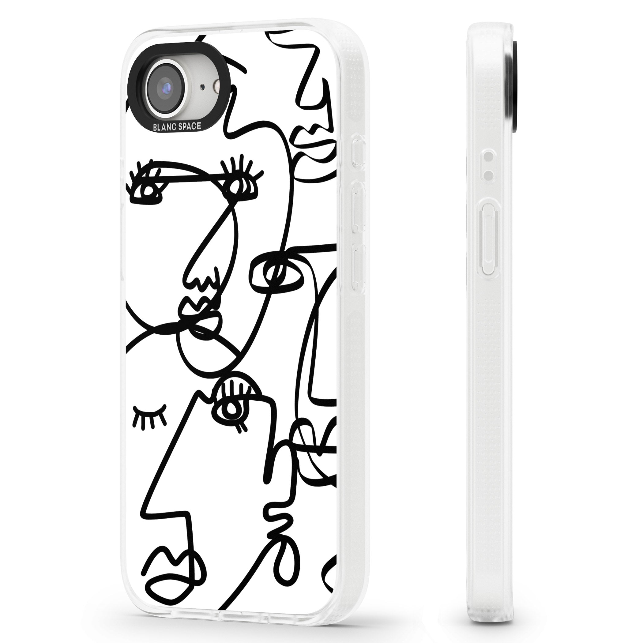 Abstract Continuous Line Faces Black on White iPhone 16e Clear Case Impact Air - Blanc Space