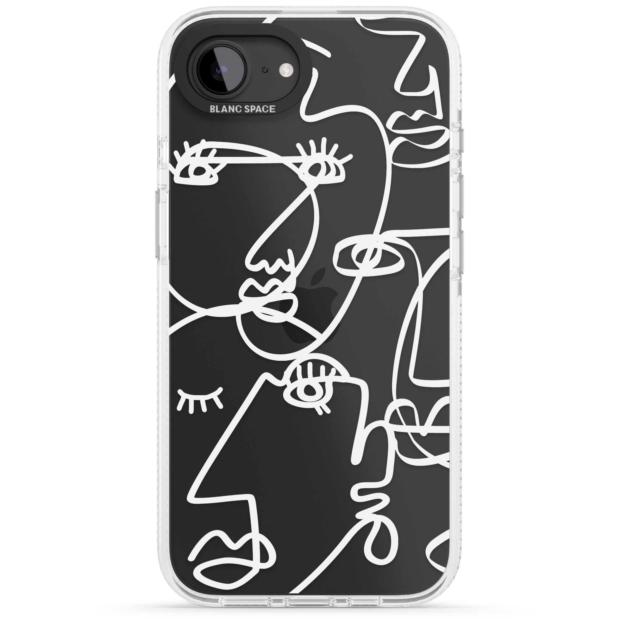 Abstract Continuous Line Faces White on Clear iPhone 16e Clear Case Impact Air - Blanc Space