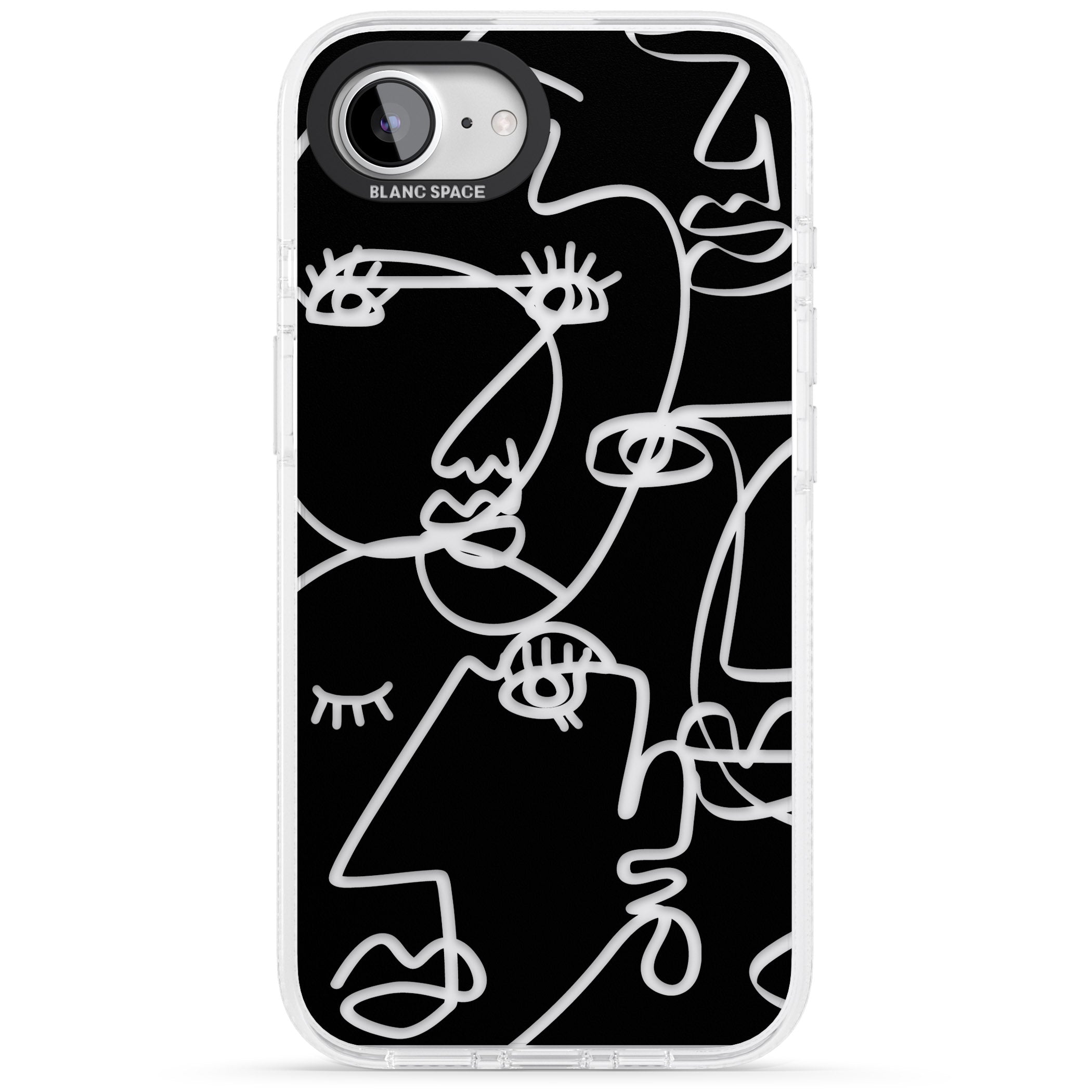 Abstract Continuous Line Faces Clear on Black iPhone 16e Clear Case Impact Air - Blanc Space