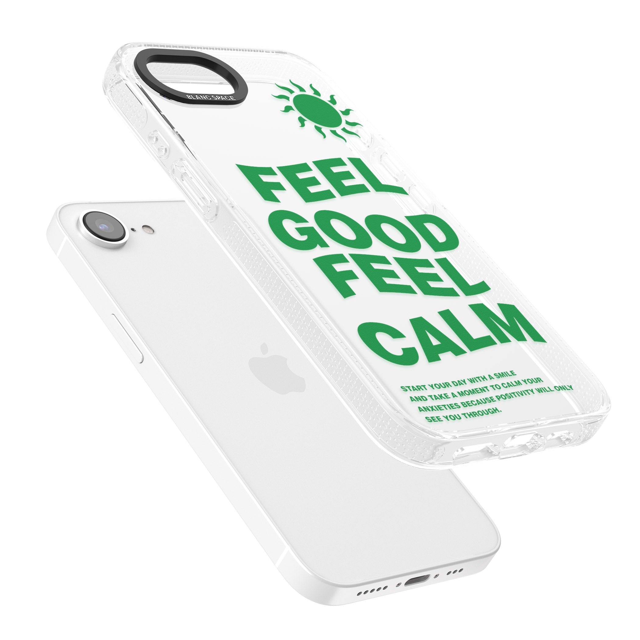 Feel Good Feel Calm (Green) iPhone 16e Clear Case Impact Air - Blanc Space
