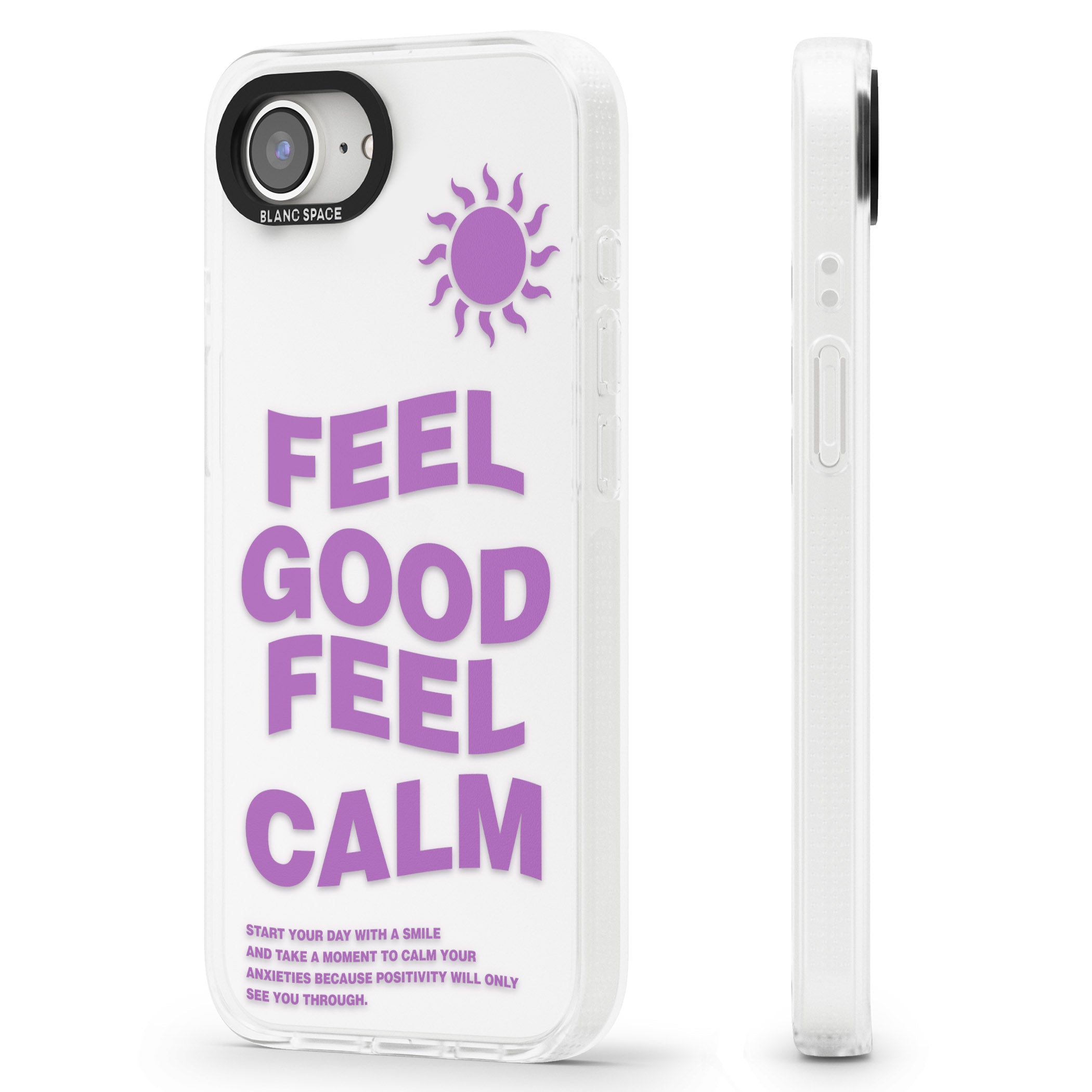 Feel Good Feel Calm (Purple) iPhone 16e Clear Case Impact Air - Blanc Space