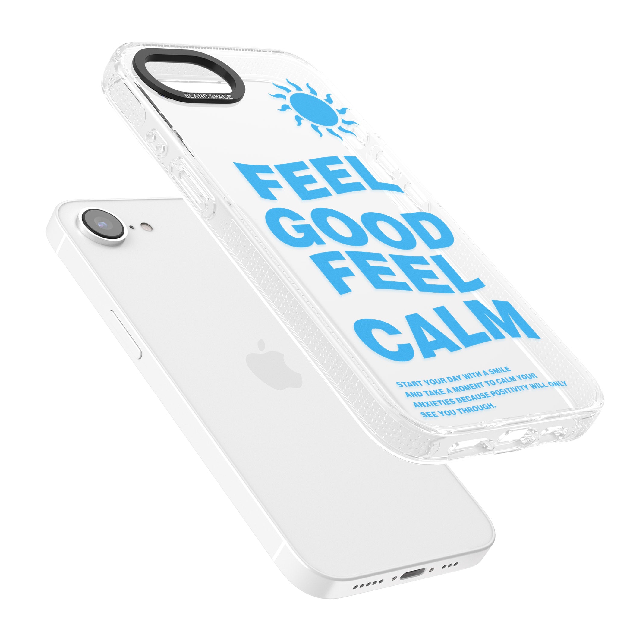 Feel Good Feel Calm (Blue) iPhone 16e Clear Case Impact Air - Blanc Space