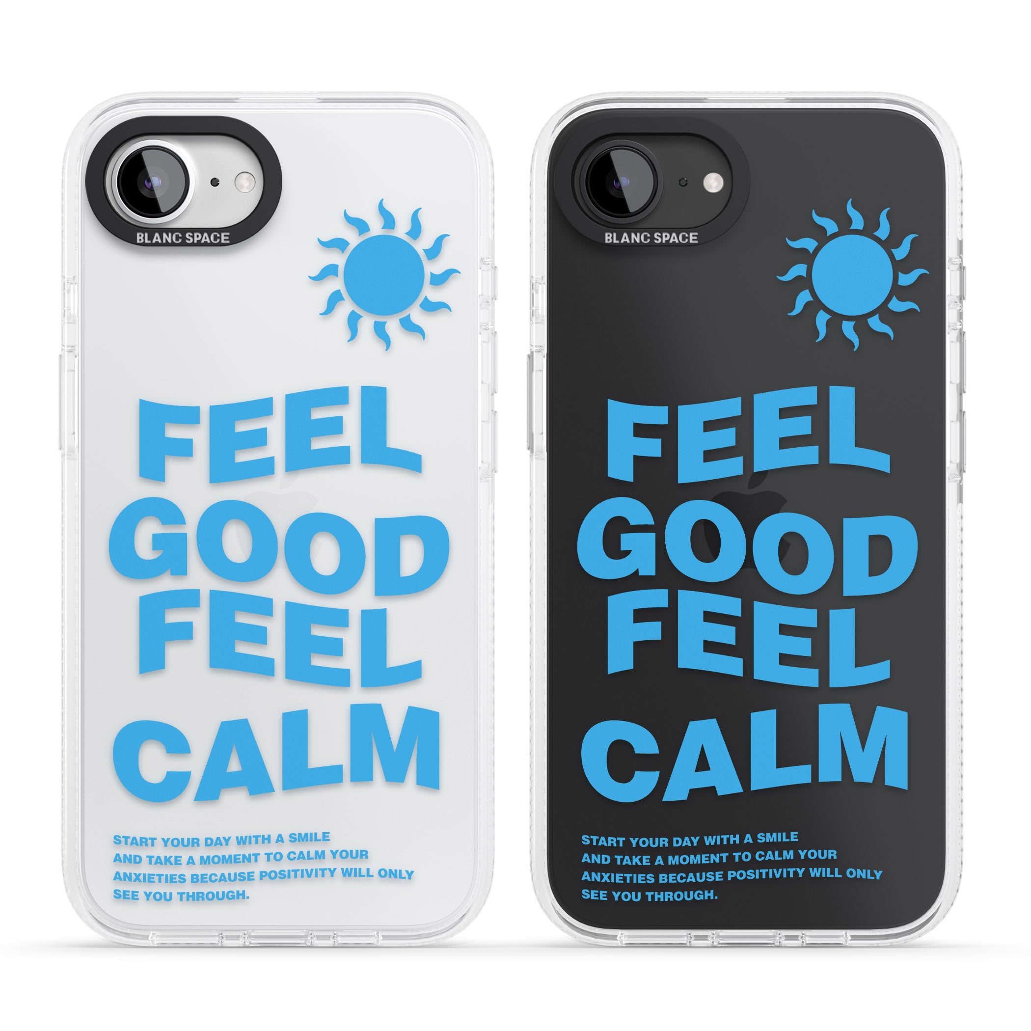 Feel Good Feel Calm (Blue) iPhone 16e Clear Case Impact Air - Blanc Space
