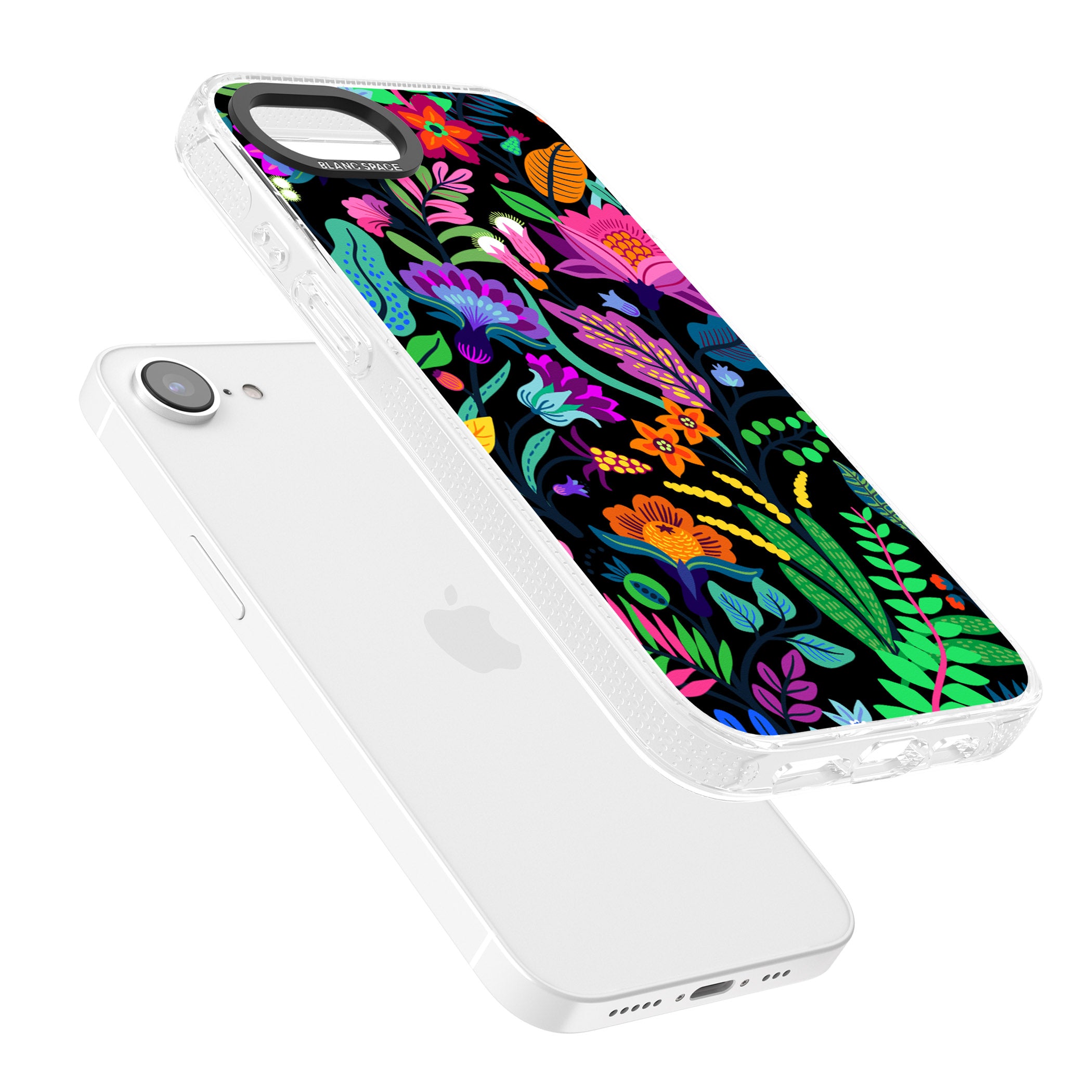 Floral Vibe (Black) iPhone 16e Clear Case Impact Air - Blanc Space
