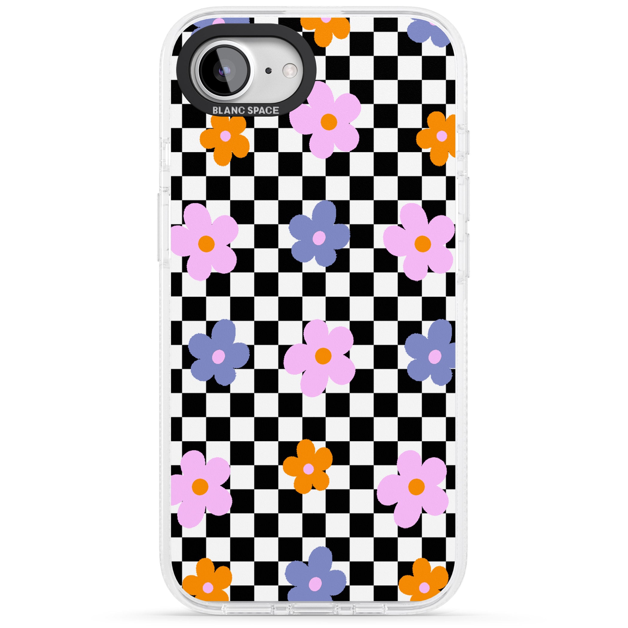 Checkered Blossom iPhone 16e Clear Case Impact Air - Blanc Space