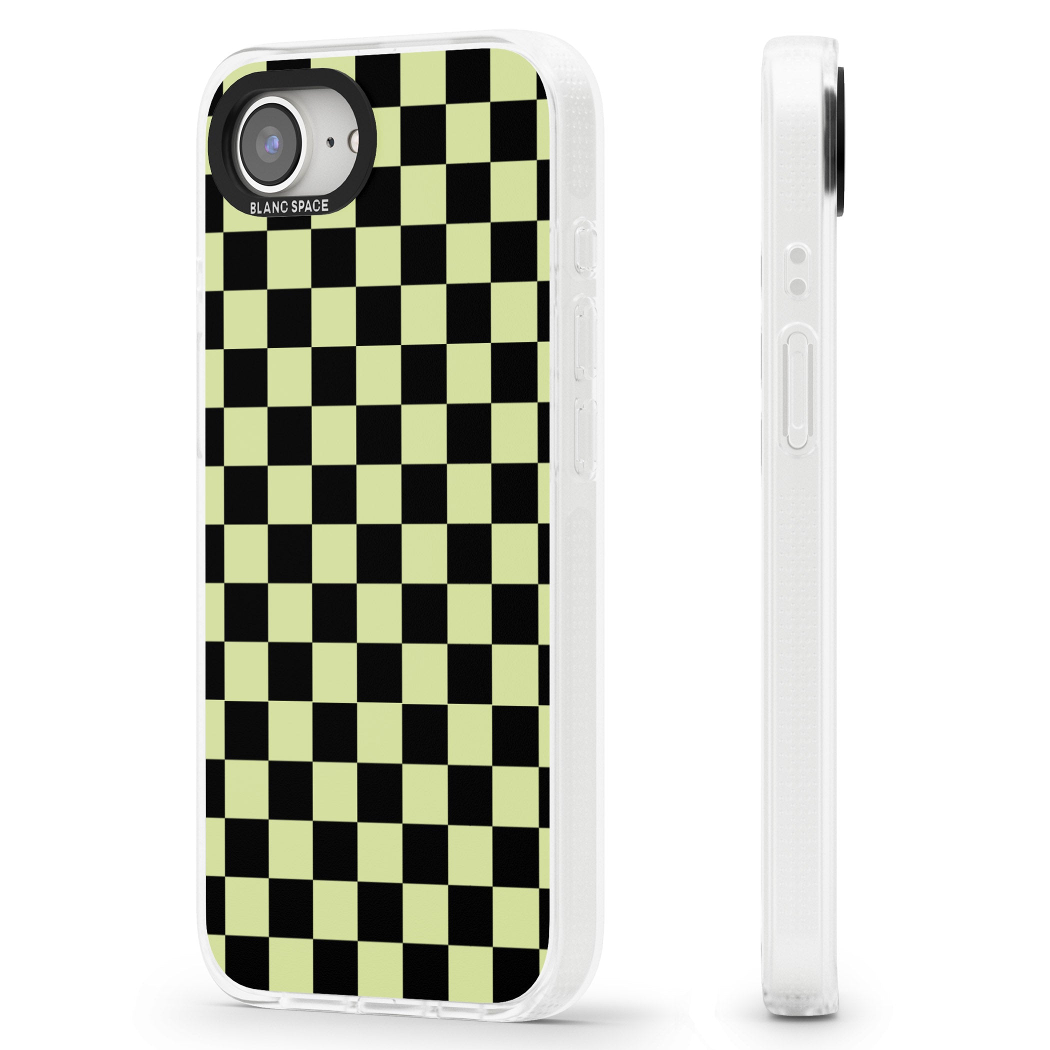 Black & Lime Check iPhone 16e Clear Case Impact Air - Blanc Space
