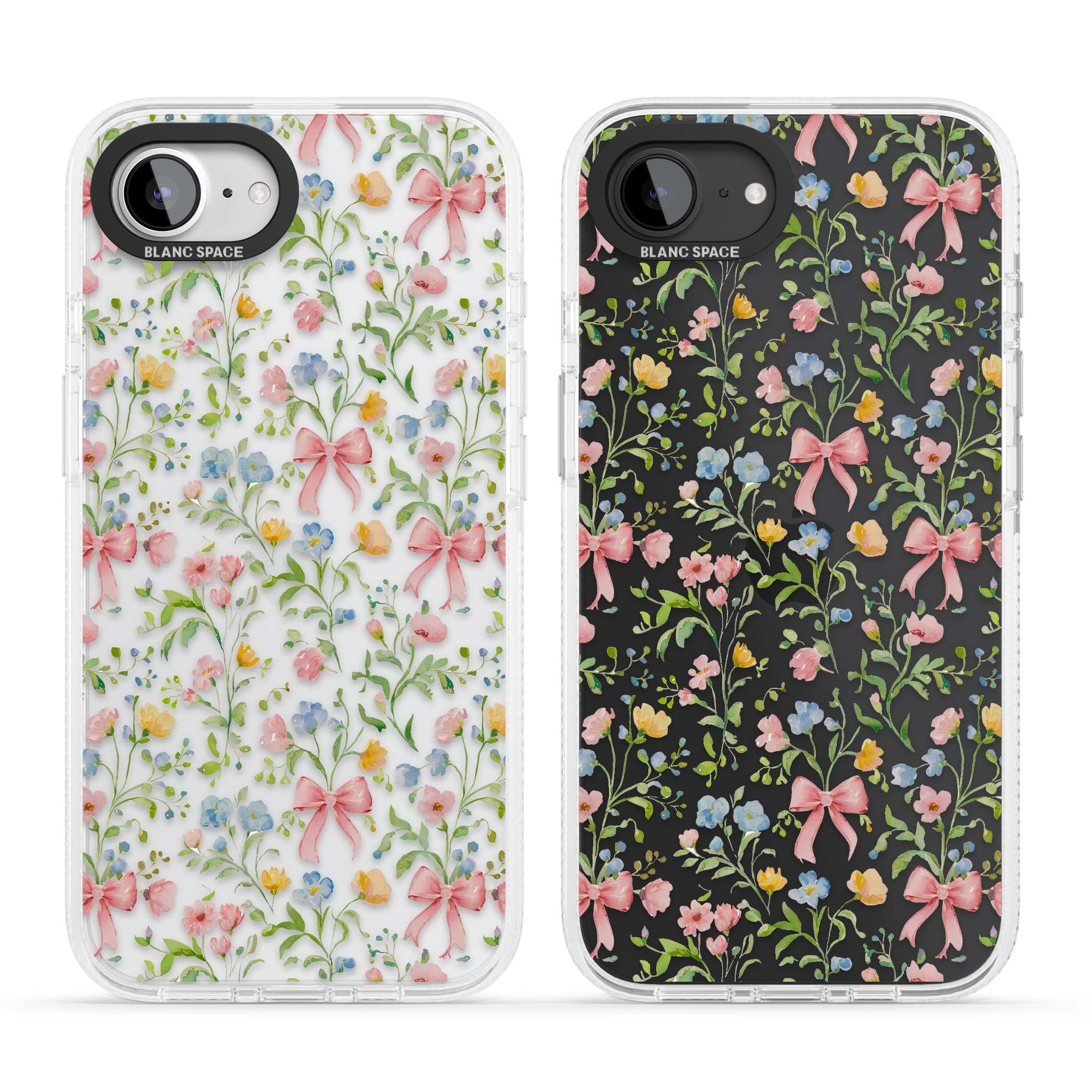 Ribbons & Wildflowers cottagecore iPhone case featuring watercolor wildflowers, pink satin bows, and delicate spring blooms o | Clear Case Impact Air case for iPhone 16e, iPhone 17e