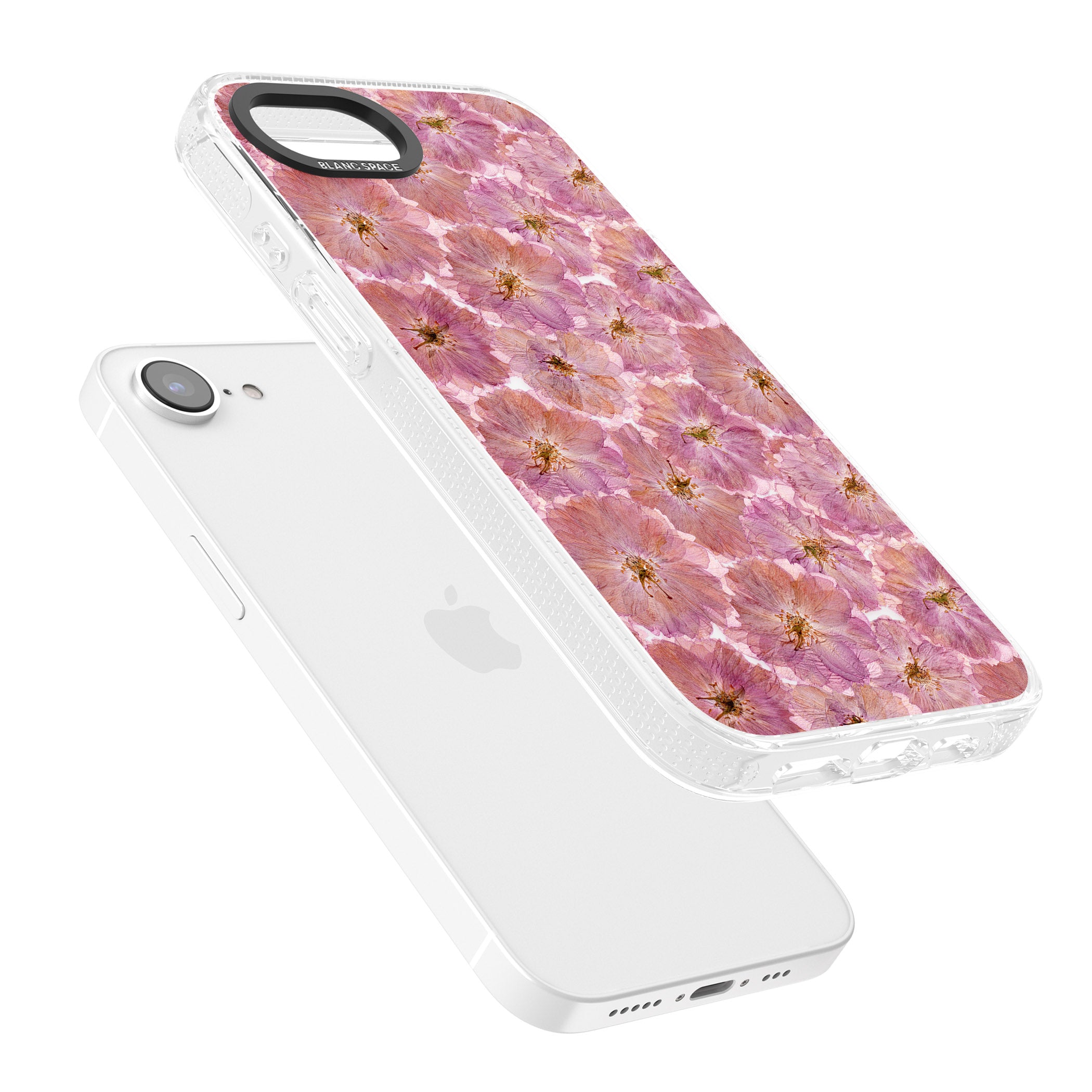 Large Pink Flowers Transparent Design iPhone 16e Clear Case Impact Air - Blanc Space