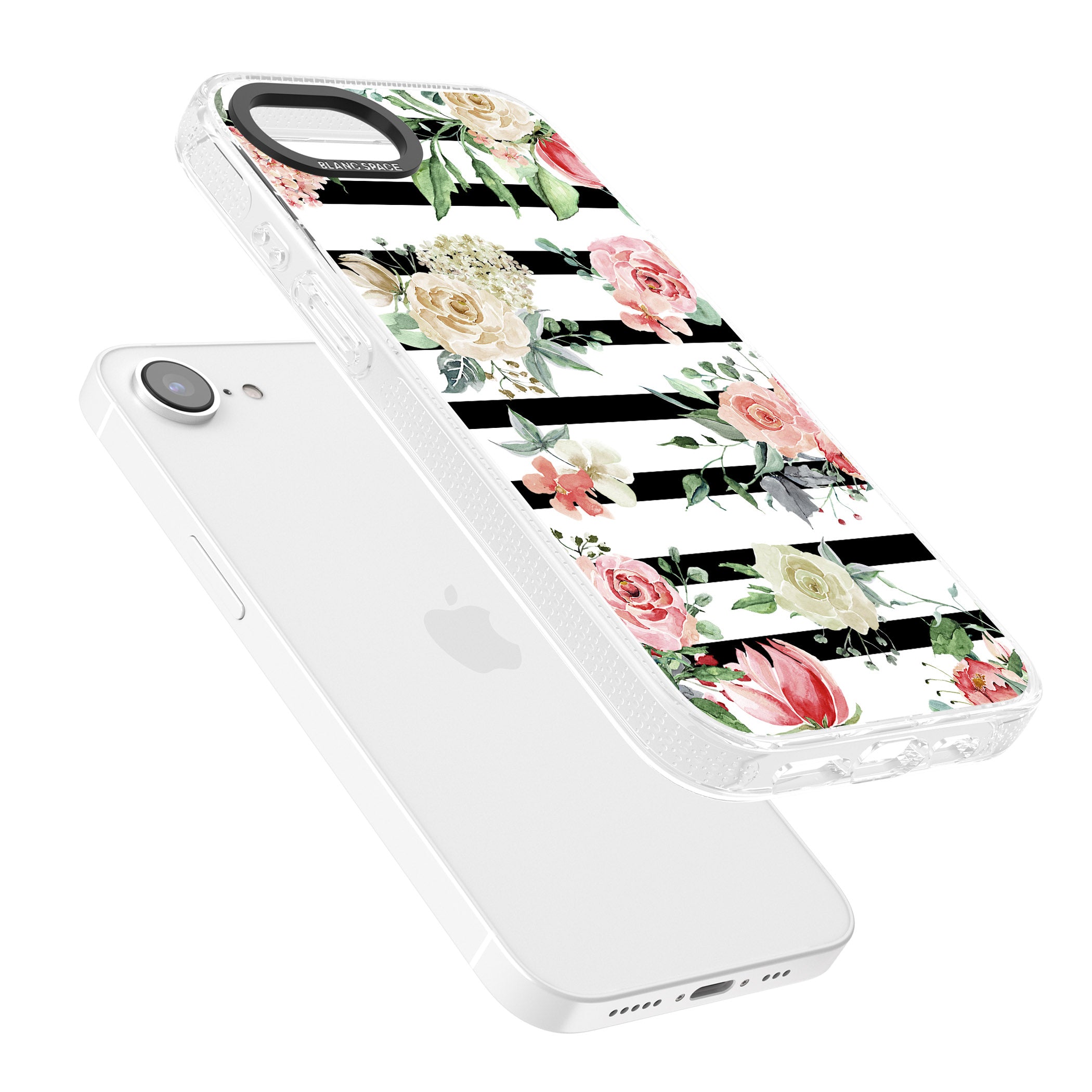 Bold Stripes & Flower Pattern iPhone 16e Clear Case Impact Air - Blanc Space