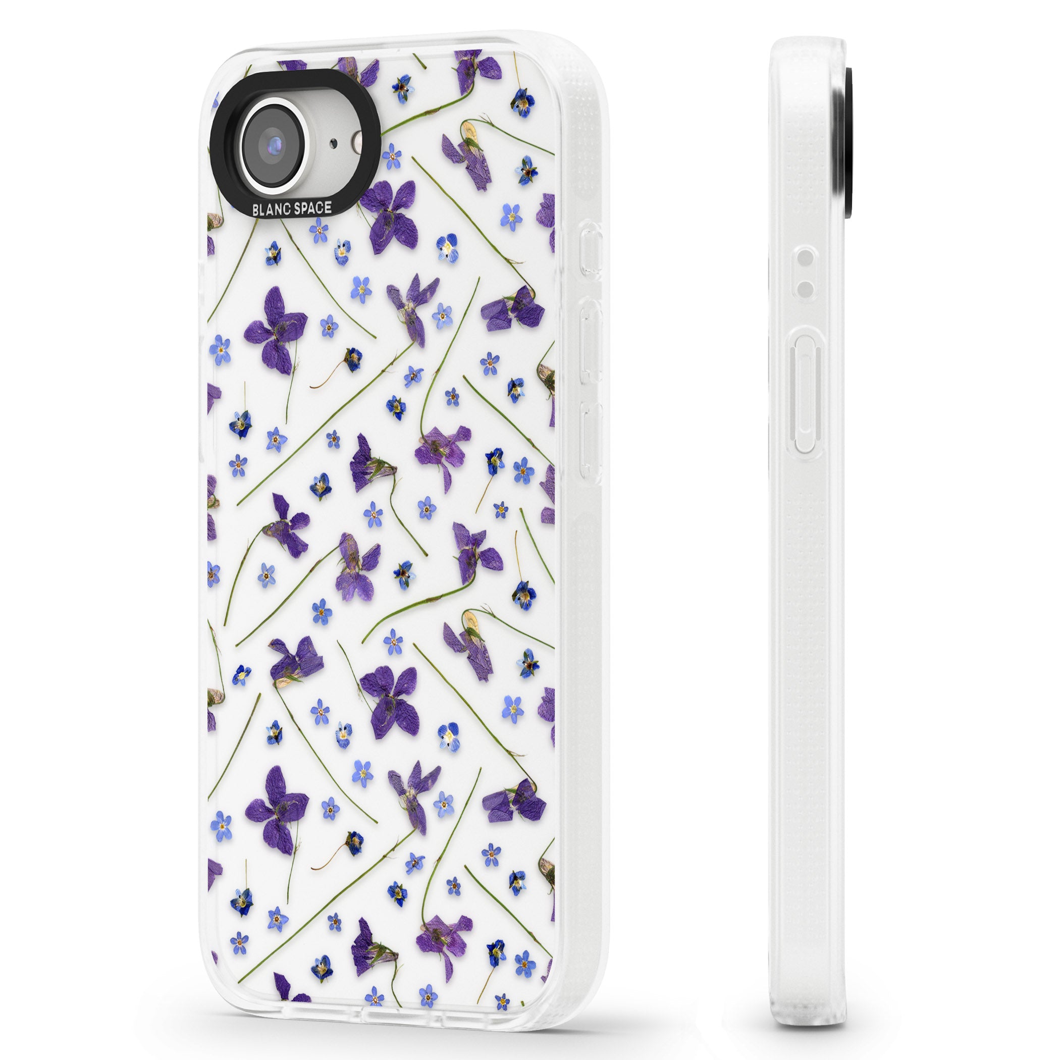 Violet & Blue Floral Pattern Design iPhone 16e Clear Case Impact Air - Blanc Space